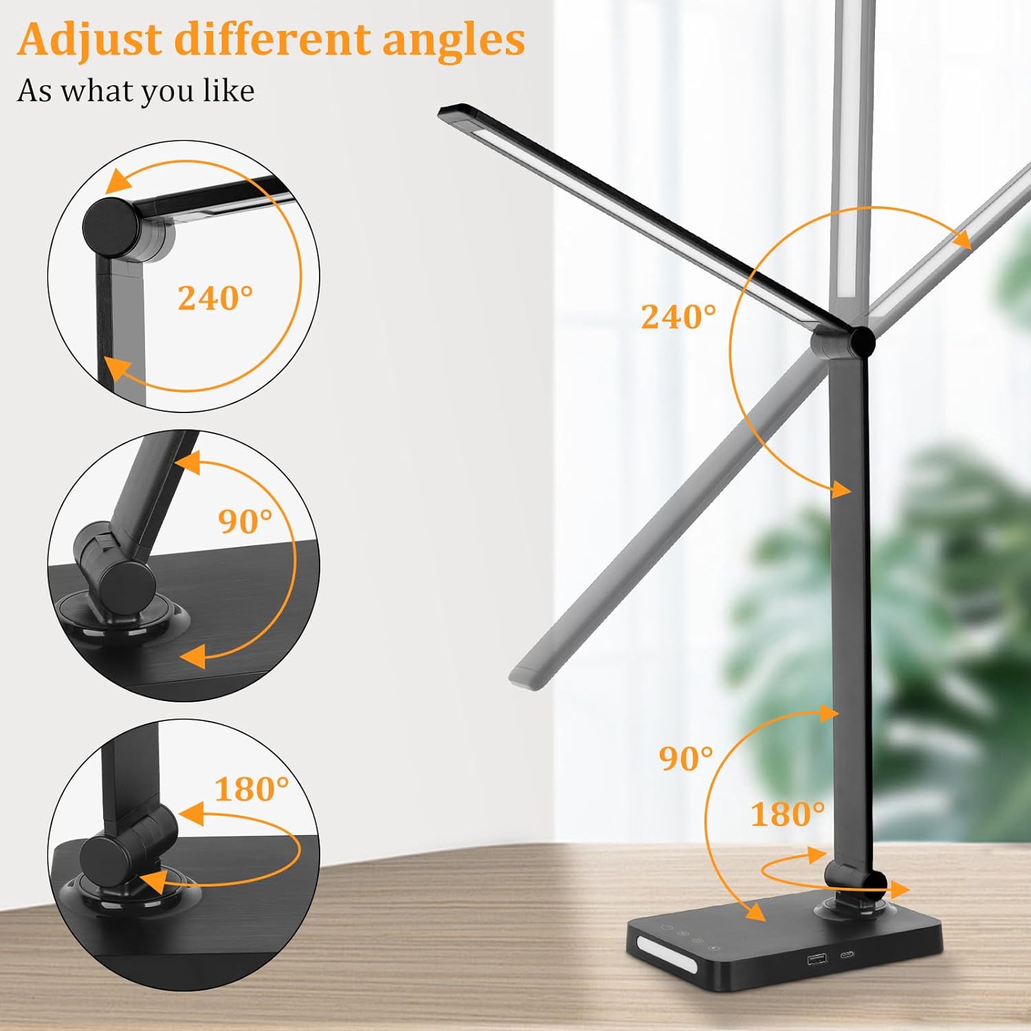 Detalle de Dott Arts DL-701 LED Desk Lamp with 5 Color Modes and USB-A/C Ports