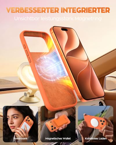 Thumbnail 2 de TOCOL Flüssig Silikon-Magnethülle für iPhone 17 Pro in Orange – sicherer MagSafe-Schutz