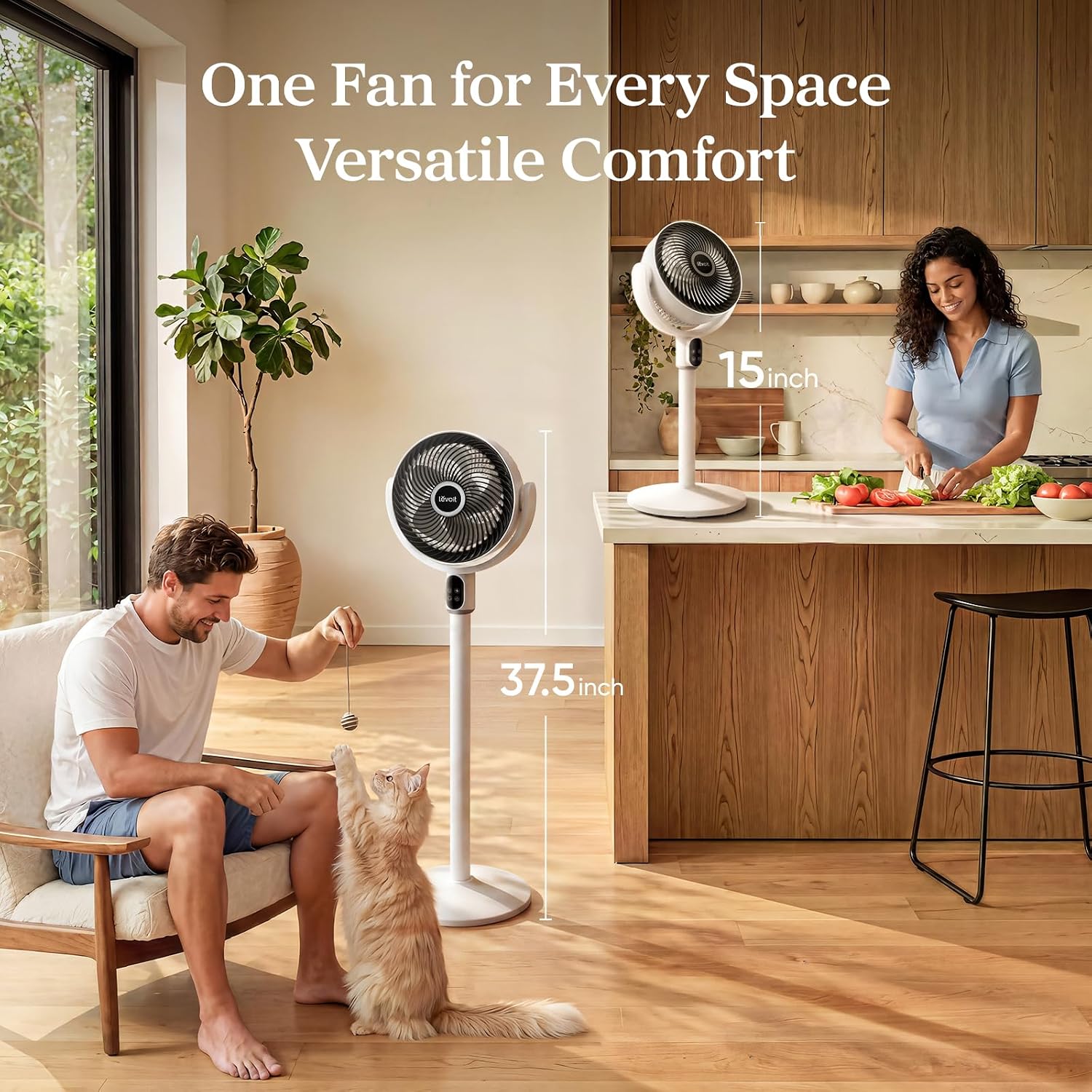 Detalle 2 de LEVOIT Standing Fan for Bedroom – Ultra-Quiet DC Pedestal with 1024 CFM, 90° Oscillation and Remote