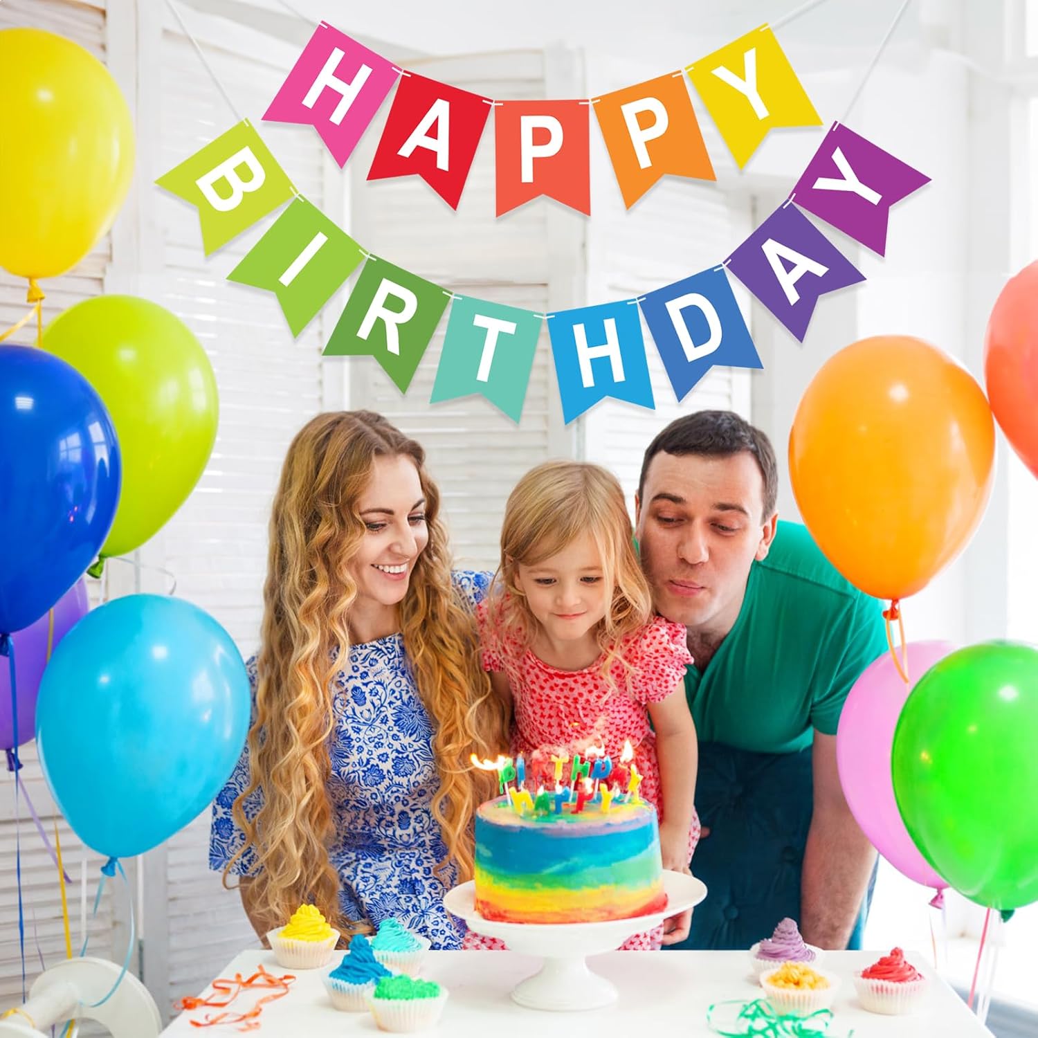 Thumbnail 3 de G2PLUS Pre-strung Happy Birthday Banner Rainbow (16x20cm cards) — Large 6M garland