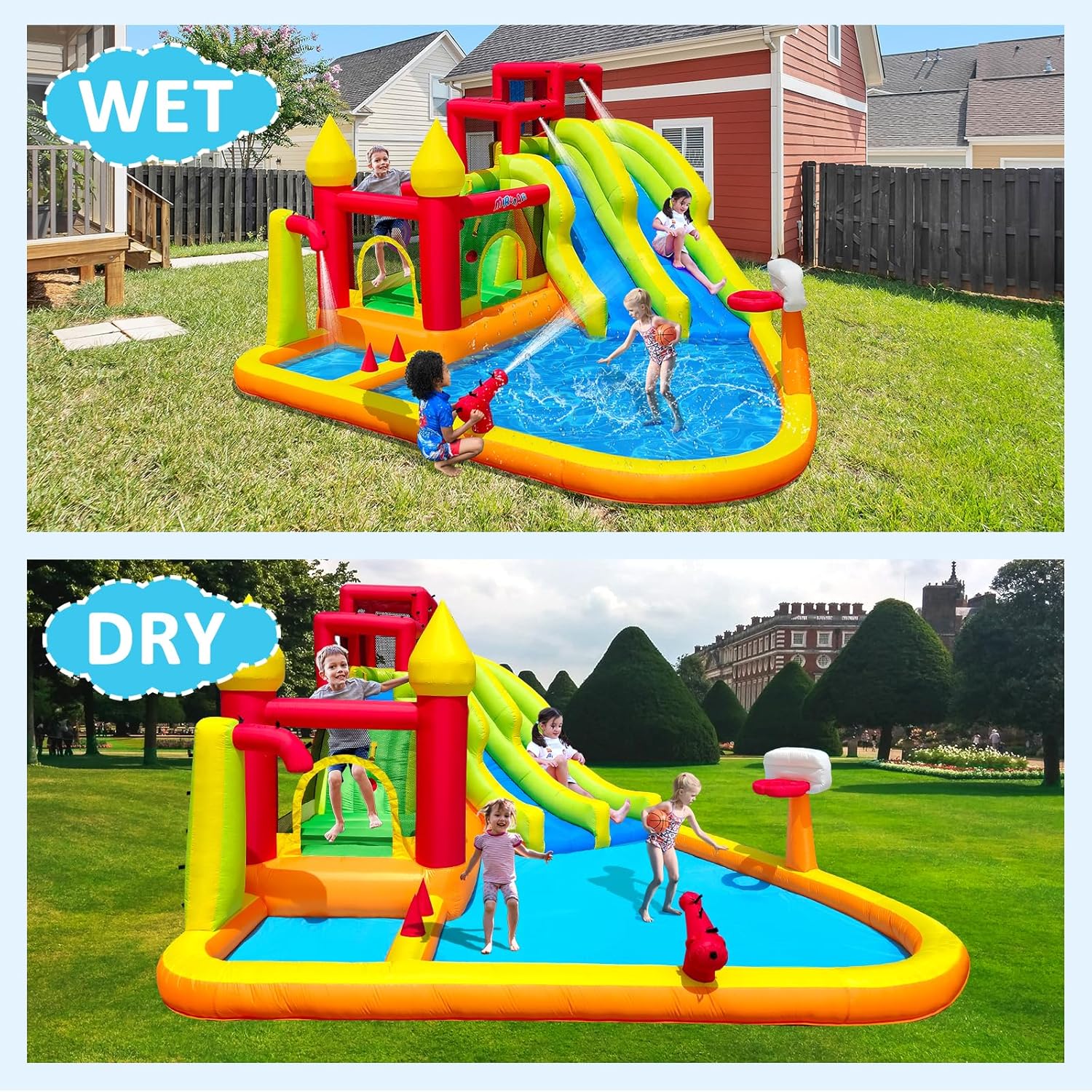 Detalle de MIRUNAIR Inflatable Bounce House with Slides — Backyard Water Park for Kids