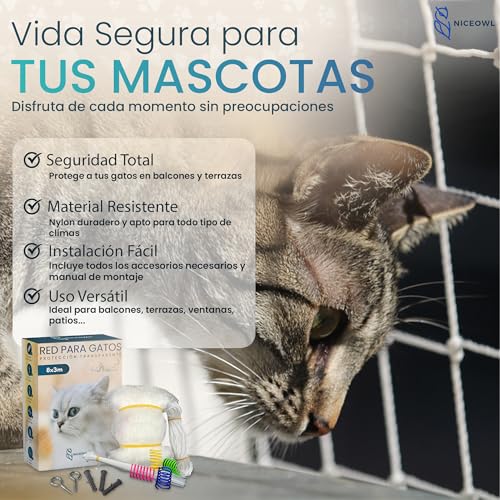 Detalle de NICEOWL Red para Gatos Terraza 8x3m Transparente – Seguridad y Visibilidad sin Complicaciones