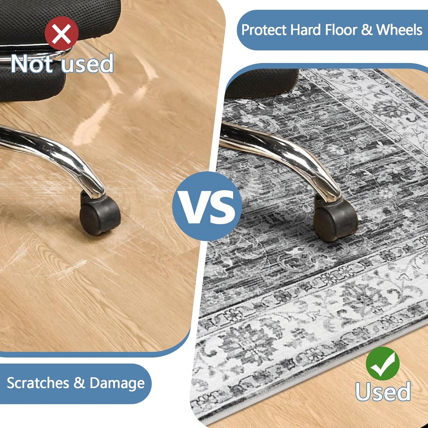 Detalle de Office Chair Mat for Hardwood Floor 90x120 cm – Anti-Slip Silicone Floor Protector, Grey