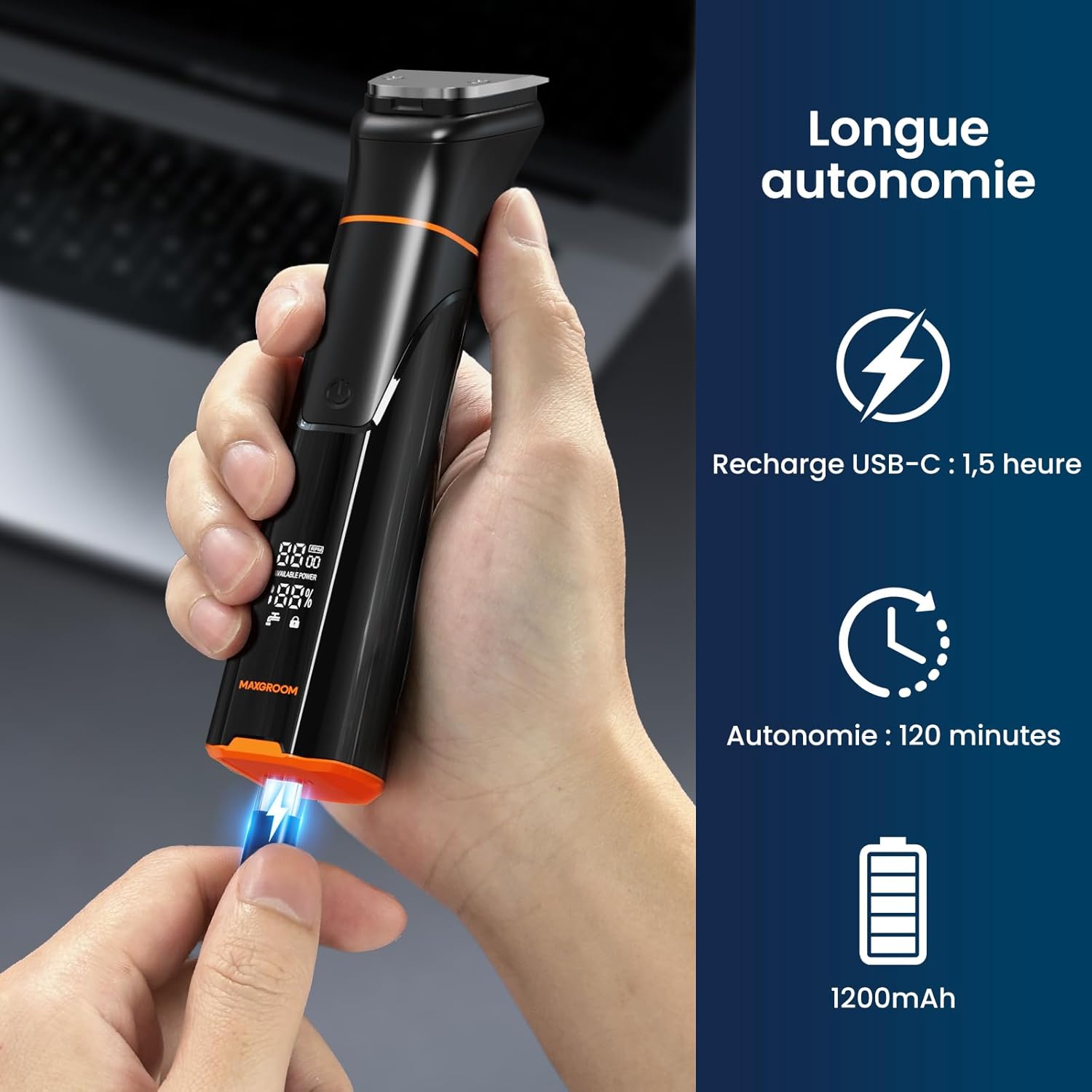 Detalle de Maxgroom 6-en-1 Tondeuse Barbe Homme – Rasoir Électrique avec Base de Rangement et Charge USB-C