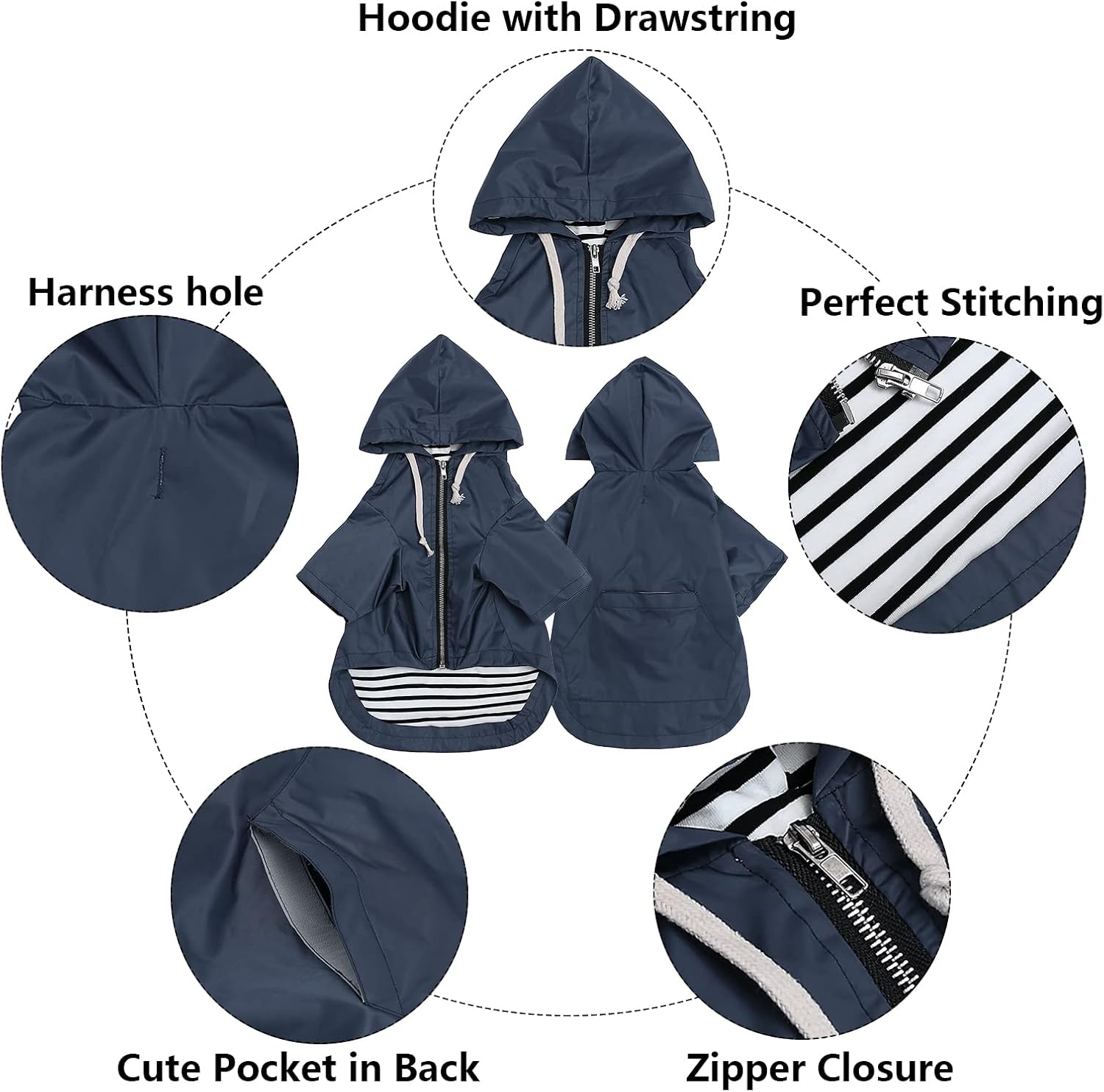 Thumbnail 2 de Dog Raincoat with Legs for Small to Medium Dogs – Navy, Zip Closure, Harness Hole