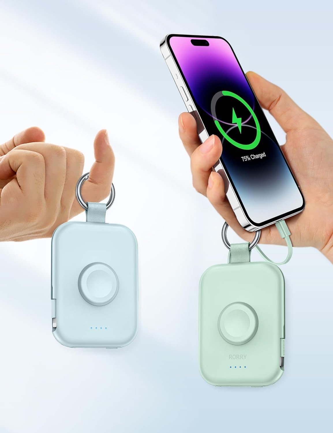 Thumbnail 4 de RORRY 5000mAh Portable Charger with Built-in Cables — Travel Keychain Power Bank for iPhone and Apple Watch
