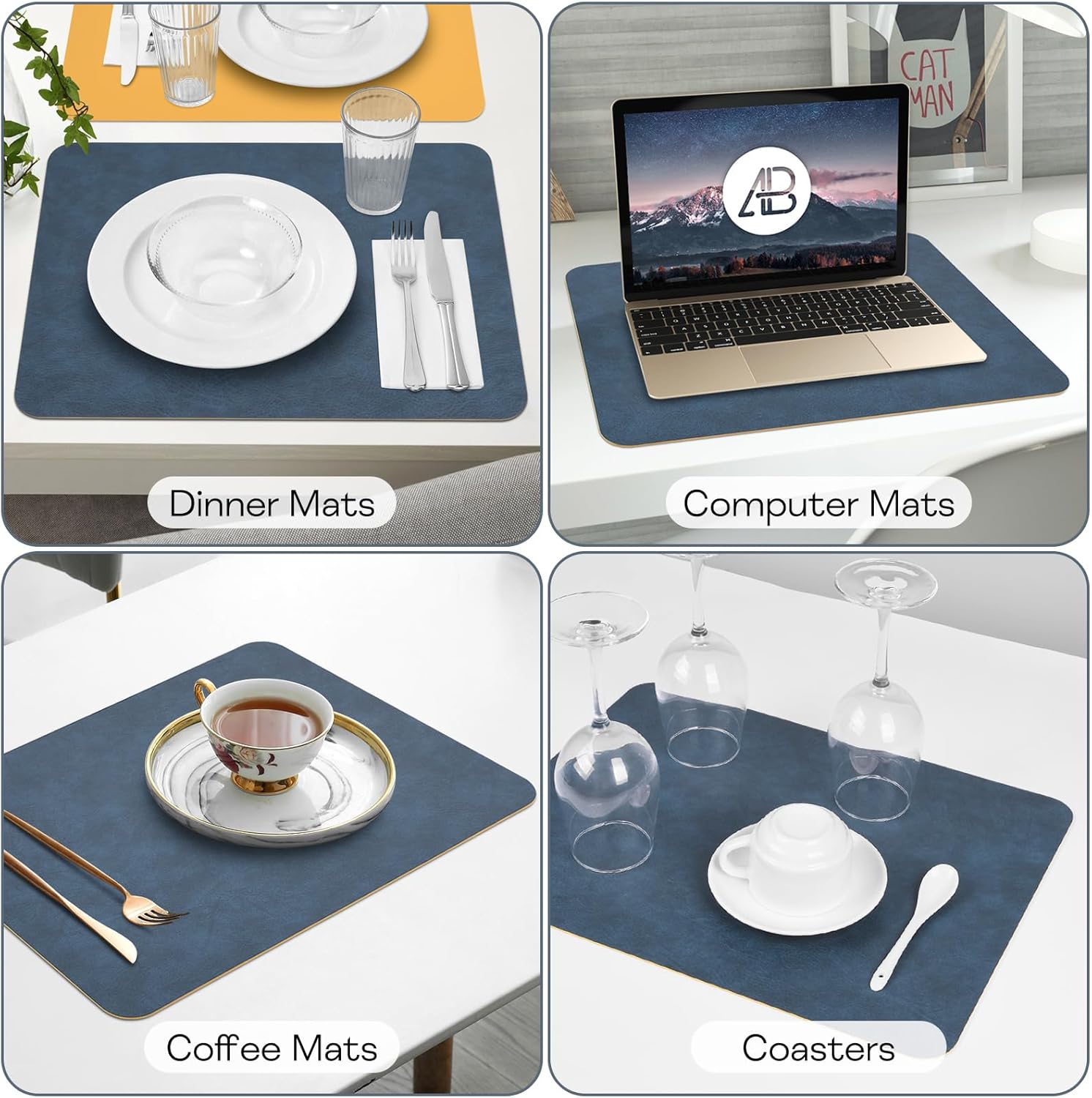 Thumbnail 6 de APLKER Set de Table en Cuir Lot de 6 – 43 x 30 cm, bleu et jaune