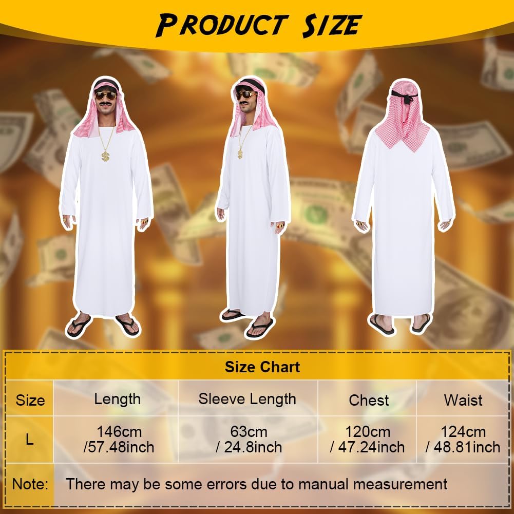 Thumbnail 2 de BSBUY Kostüm „Arabischer Scheich“ Set für Herren inkl. weißes Gewand, kariertem Kopftuch, Brille & Bart