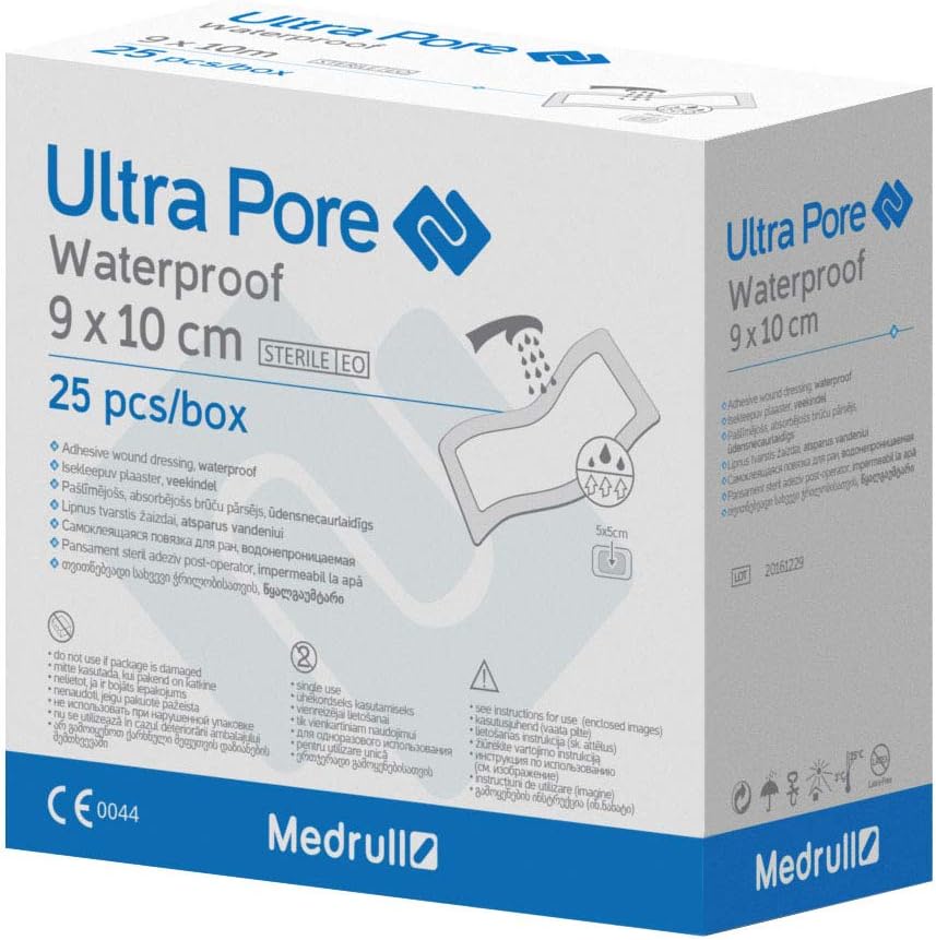 Medrull Wasserfestes Wundpflaster 9x10 cm – Ultra Pore, steril, transparent, starker Halt