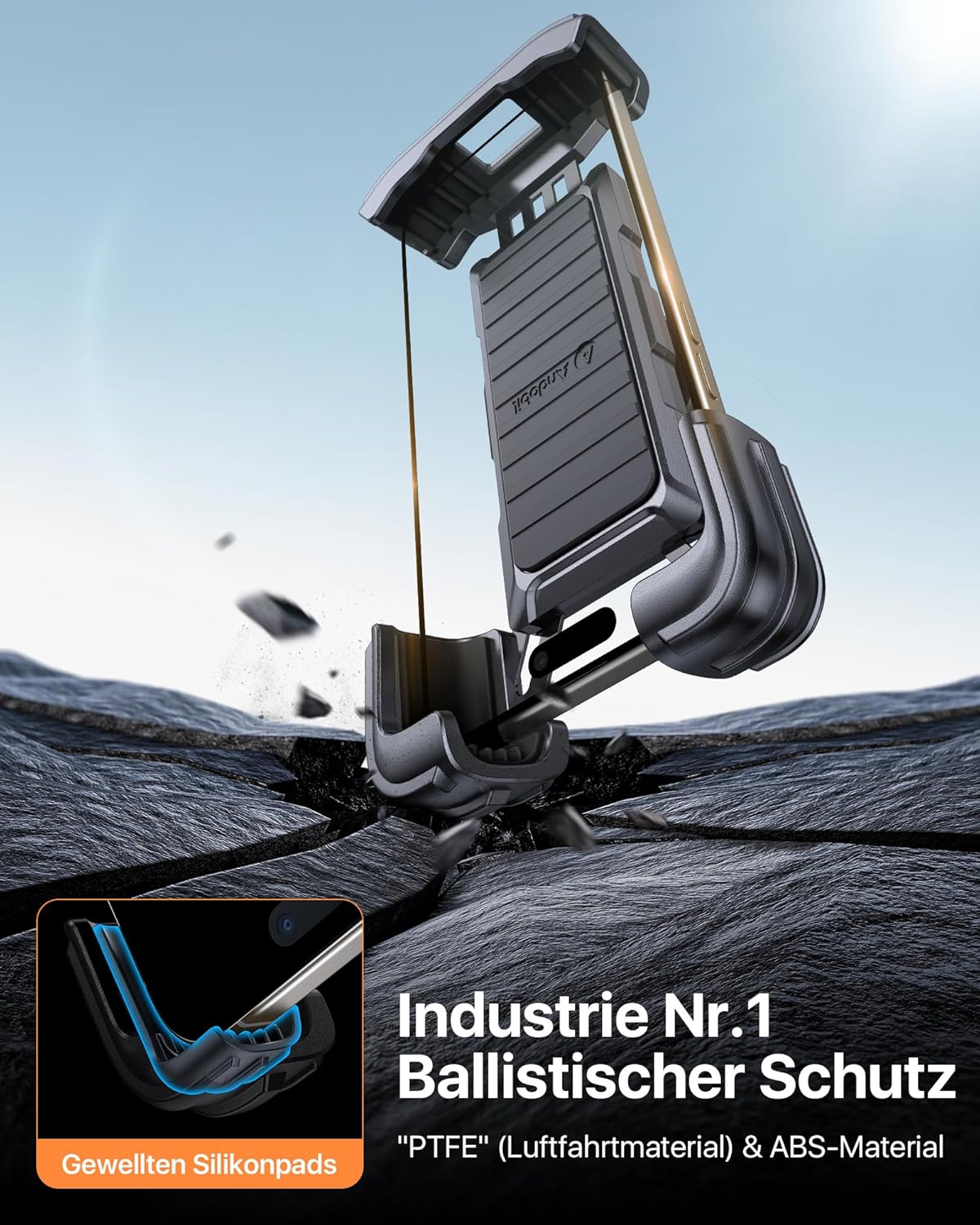 Detalle 2 de andobil Handyhalterung Fahrrad (Diebstahlschutz, 360° Drehbar) für iPhone 17/16/15/14/13 Pro Max
