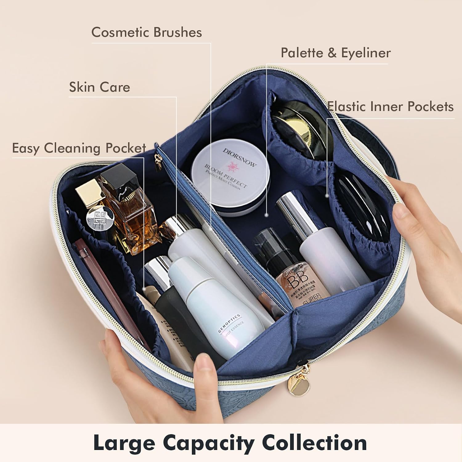 Thumbnail 2 de Prite Large Capacity Makeup Bag with Clear Divider and Handle (Waterproof Travel Toiletry Case)
