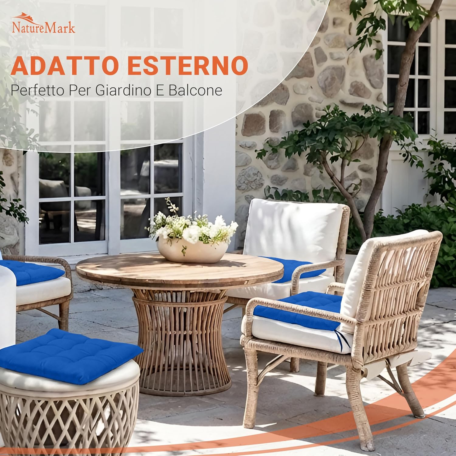 Detalle de NatureMark Set 8 Cuscini per Sedie 40x40 cm – Blu Reale