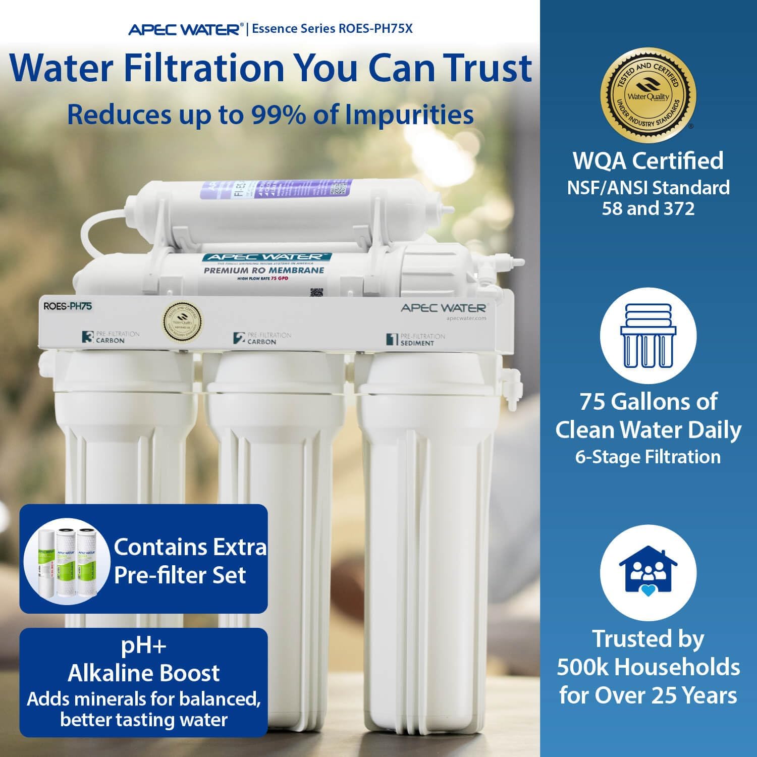 Detalle de APEC WATER ROES-PH75 75 GPD RO water filter