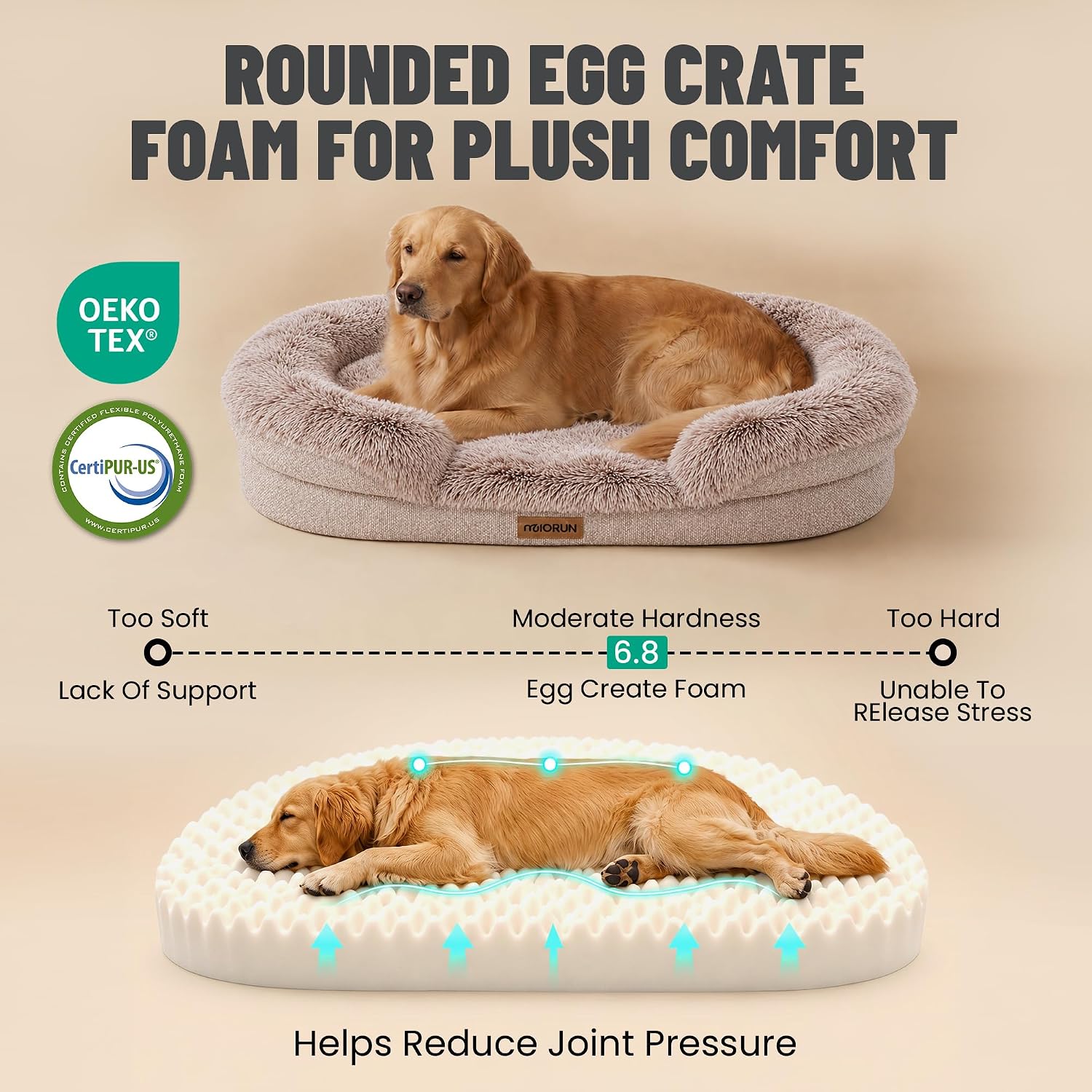 Detalle de Miorun 26WSB01005-40 Orthopedic Dog Bed, 40-Inch Bolster Sofa with Washable Cover