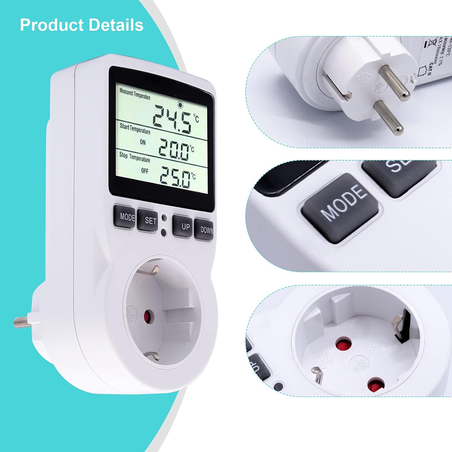 Detalle de RUIZHI Termostato Digitale Regolatore Temperatura con Timer e Sonda – per Serra, Acquario, Terrario e Incubatore