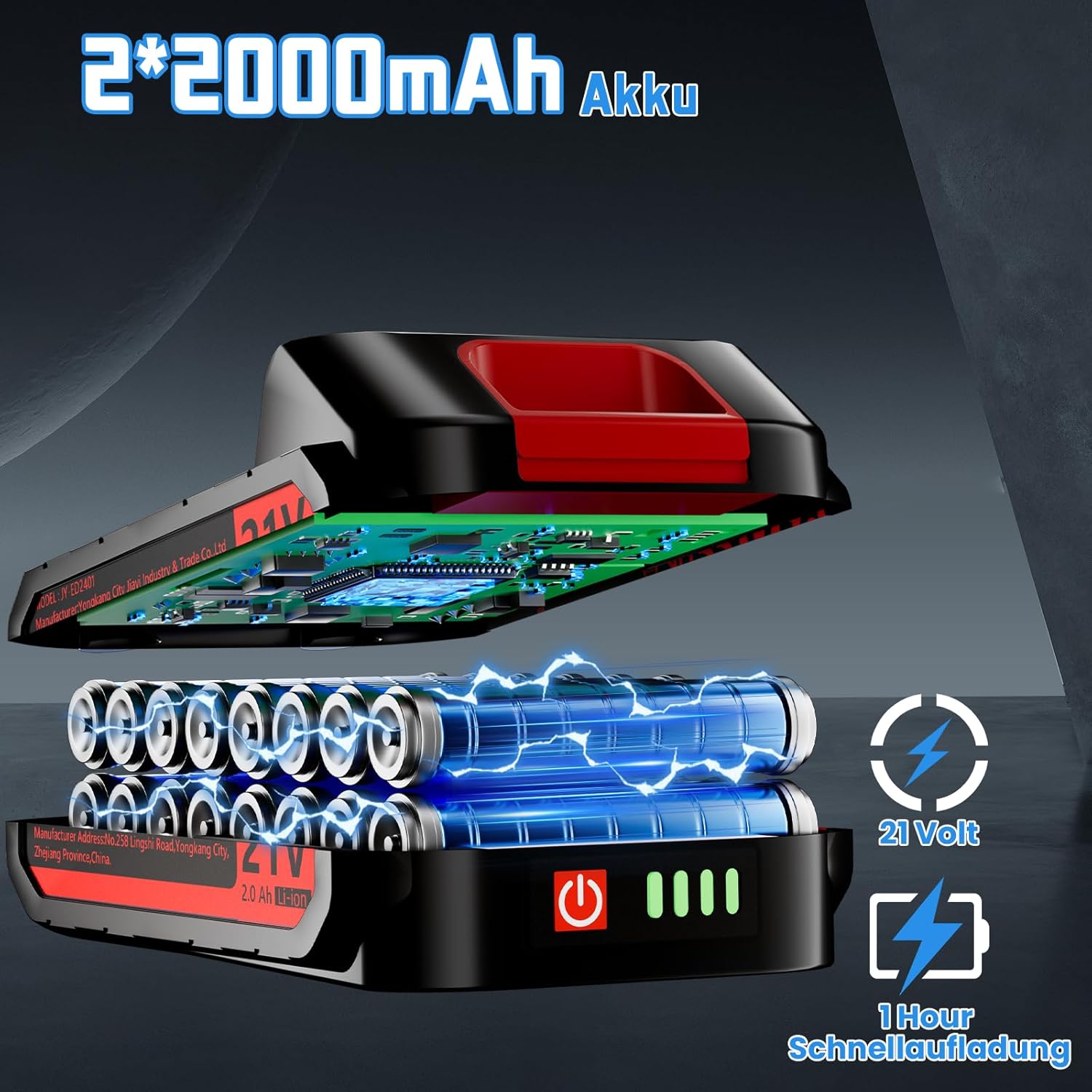 Detalle 2 de ENRIPRT Trapano Avvitatore a Batteria 21V: 45Nm, 2 Batterie 2.0Ah, 25+3 Coppie, 2 Velocità