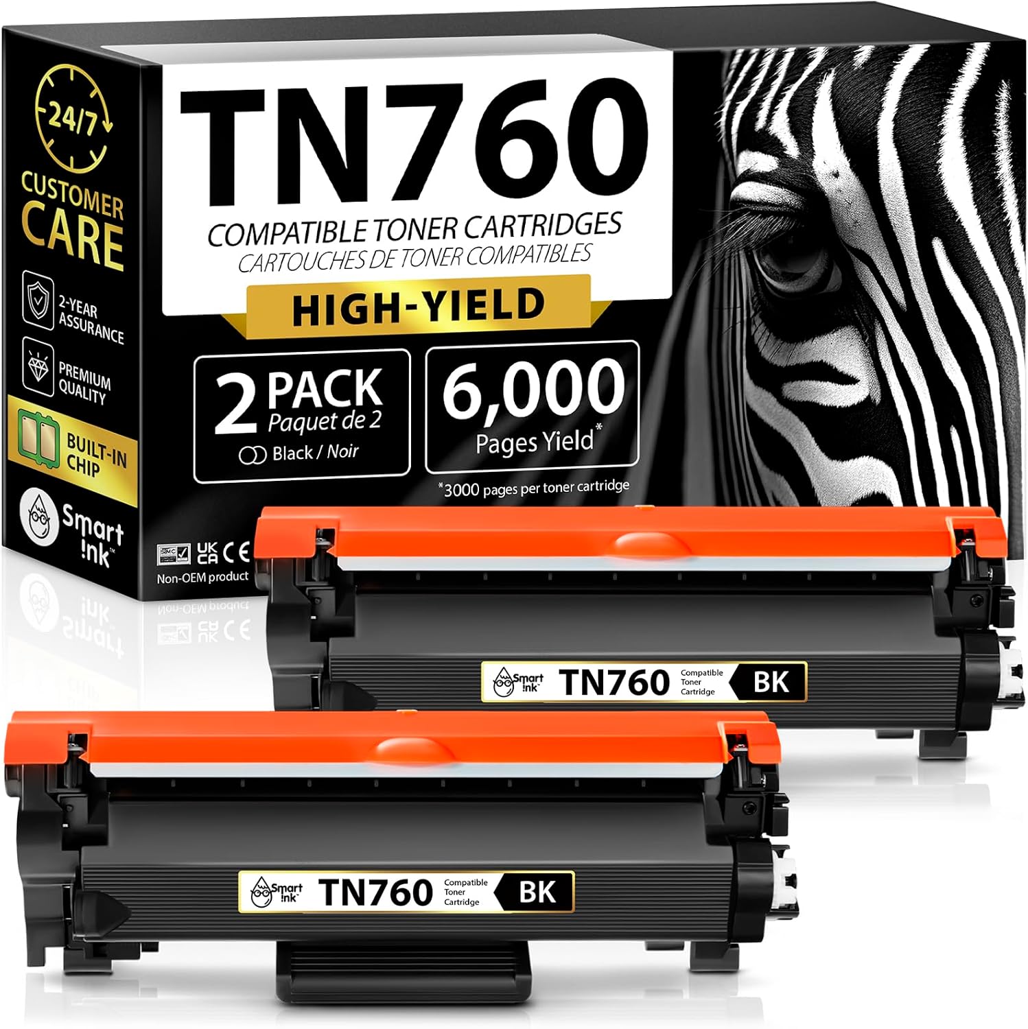 Detalle de Smart Ink TN730TN760 2Pack Black Toner for Brother TN760/TN730, Built-In Chips