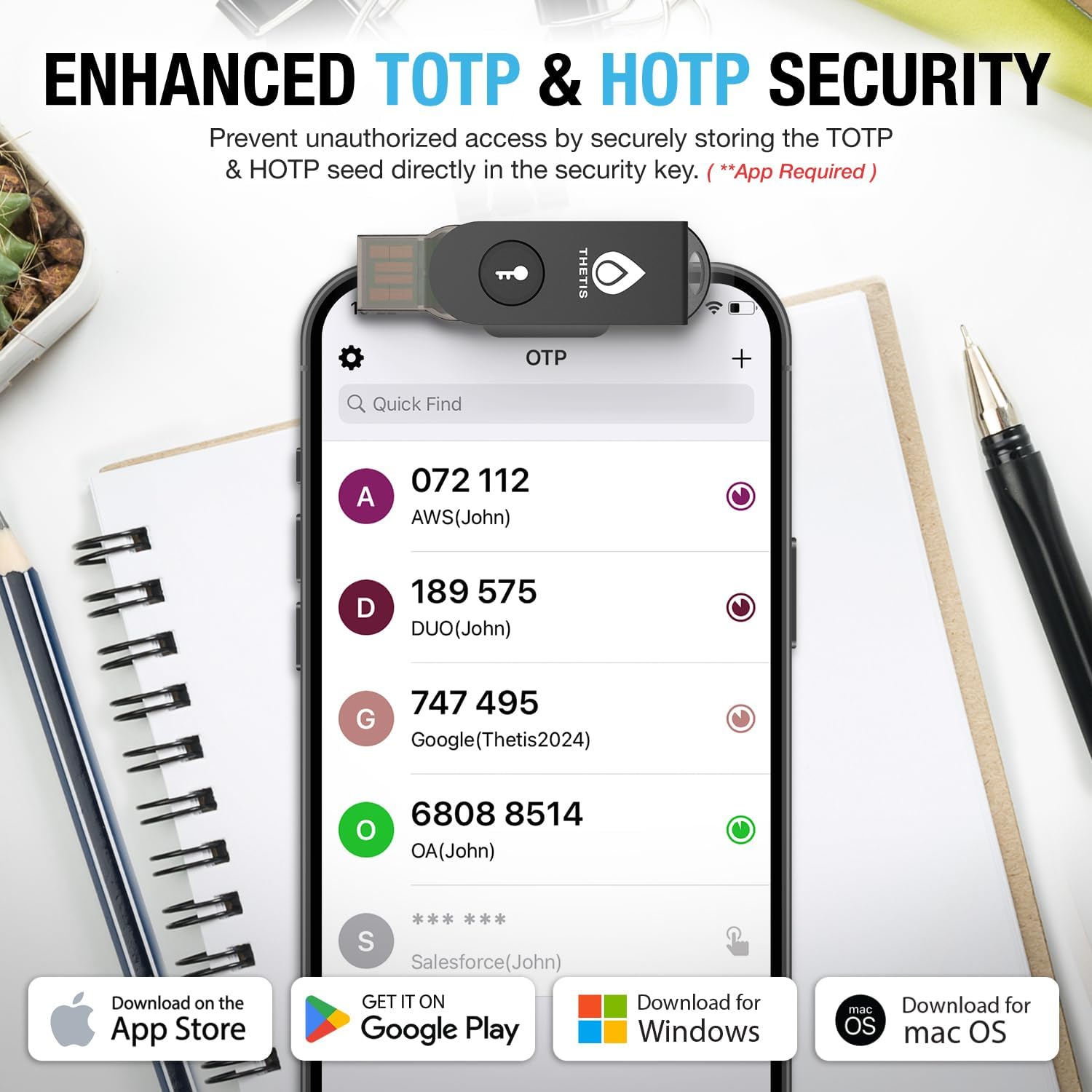 Detalle 2 de Thetis MB000476 FIDO2 Security Key with USB-A, NFC and TOTP/HOTP