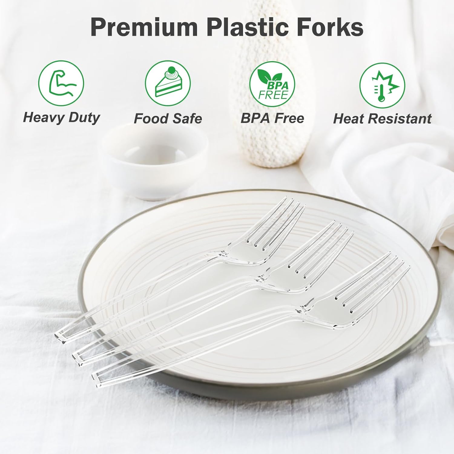 Detalle de Dealusy 360 Clear Extra Heavy Duty Plastic Forks 🍴