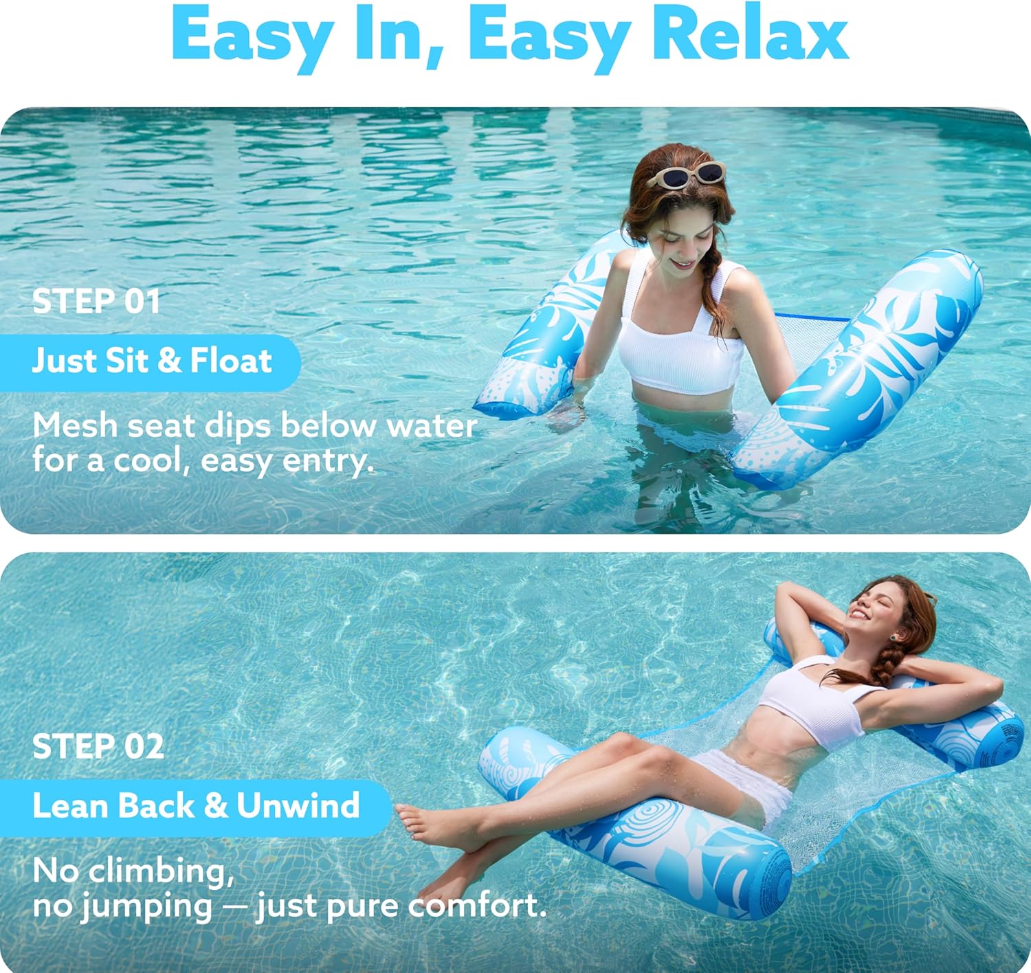 Thumbnail 4 de Sloosh 2 Pack Hammock Pool Floats for Adults – 4-in-1 inflatable PVC hammock lounge chairs
