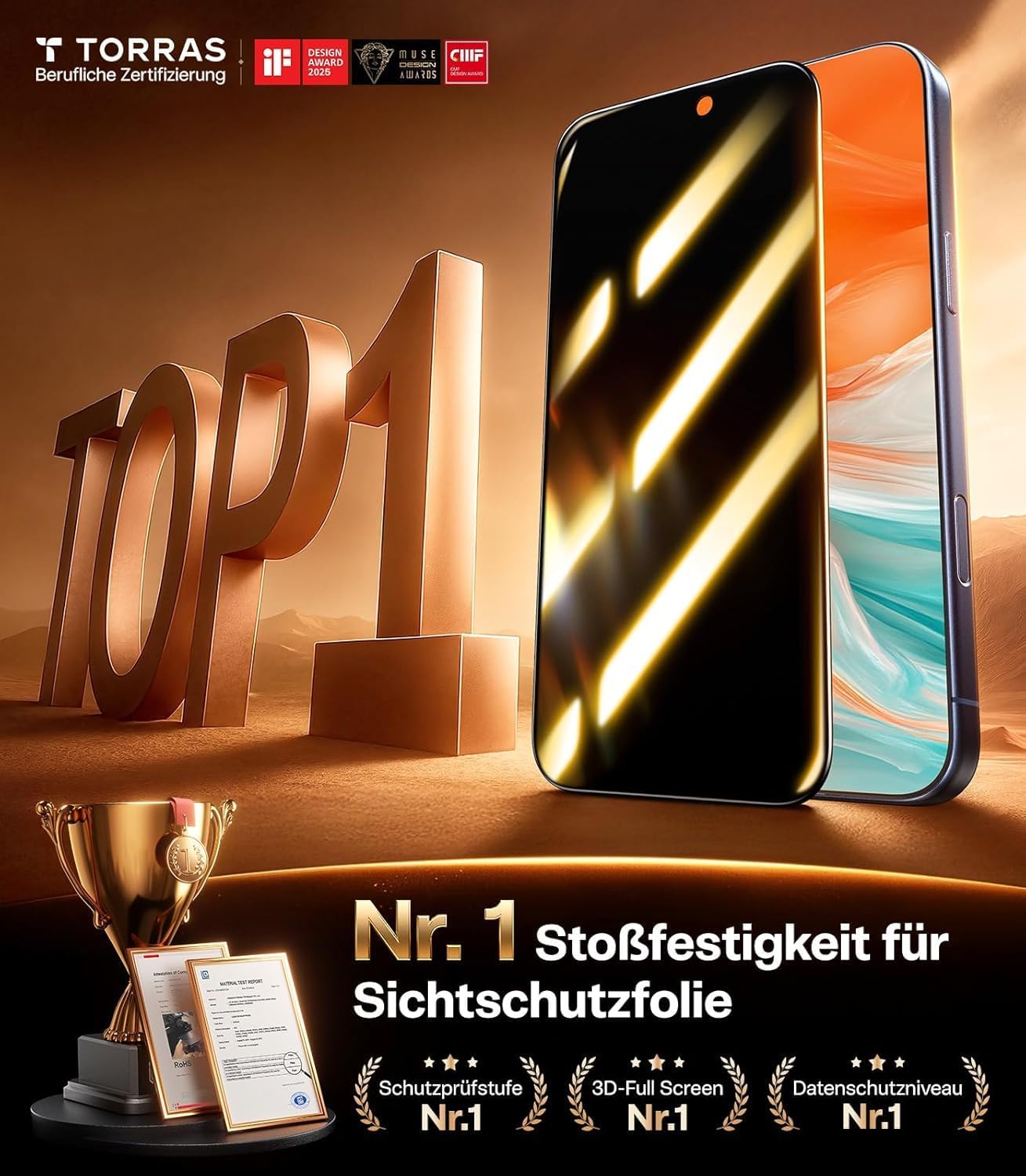 Detalle 2 de TORRAS iPhone 17 Panzerglas Sichtschutz – 9H+ Schutzfolie, 2er Pack, 0 Blasen, Full Screen