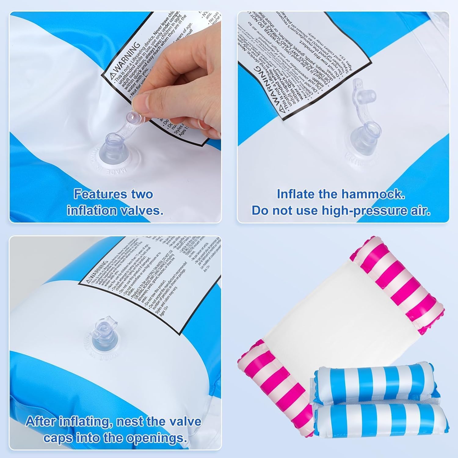 Detalle de Behiruch 2 Pezzi Materassino Gonfiabile Mare 4 in 1: Amaca, Sedia e Sdraiata per Piscina e Spiaggia (Rosa e Blu)