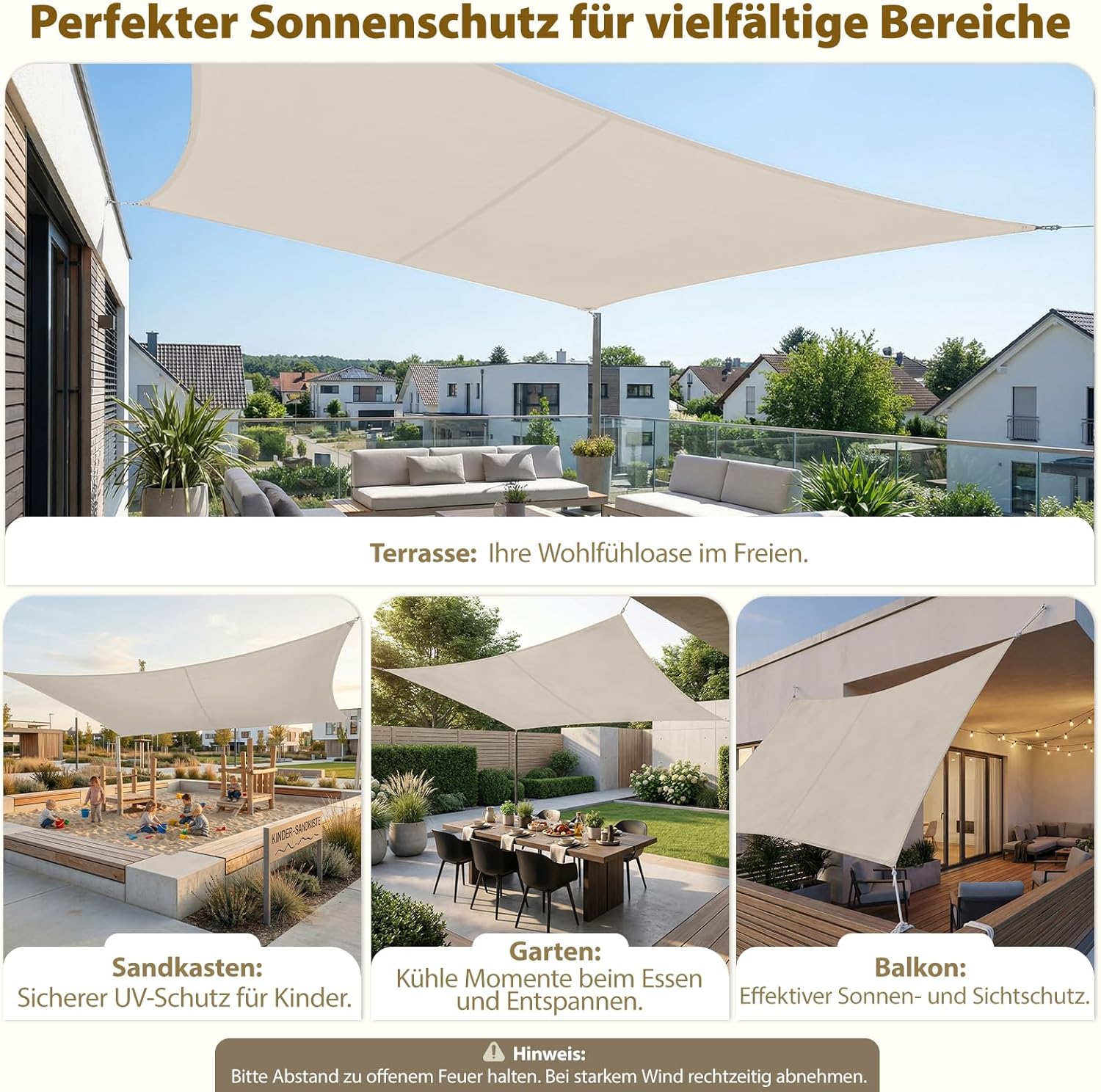 Detalle de Sekey Sonnensegel 4x5 m Wasserdicht – Rechteckiges PES-Gewebe mit 95% UV-Schutz