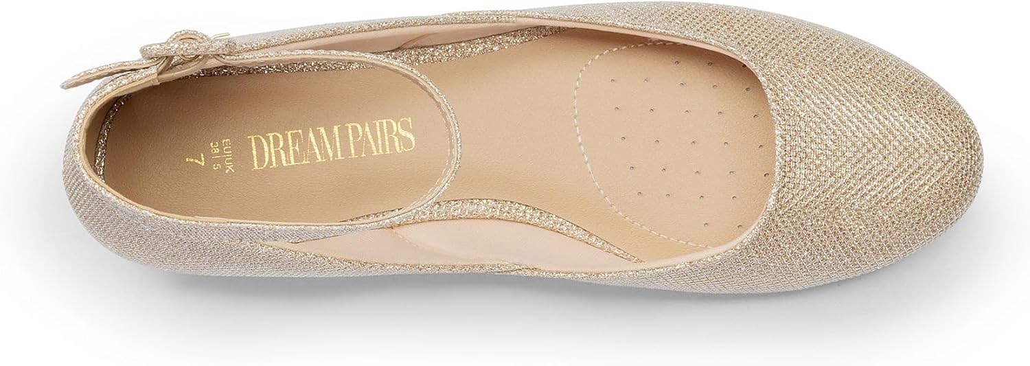 Detalle de DREAM PAIRS Women's Dress Flats Ballet with Low Wedge and Ankle Strap