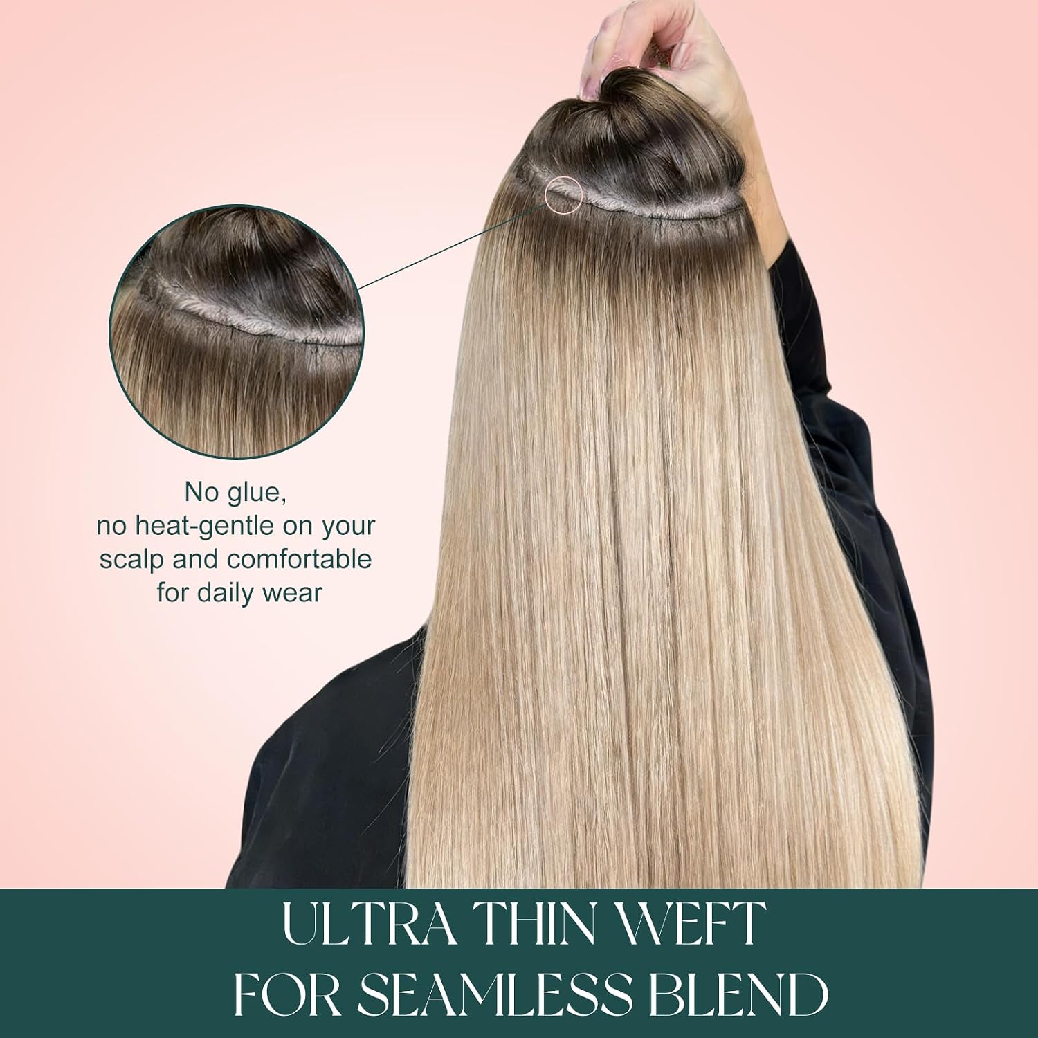 Detalle 2 de Easyouth Blonde Weft Hair Extensions (Real Human Hair) – 14 inch 70g double wefts