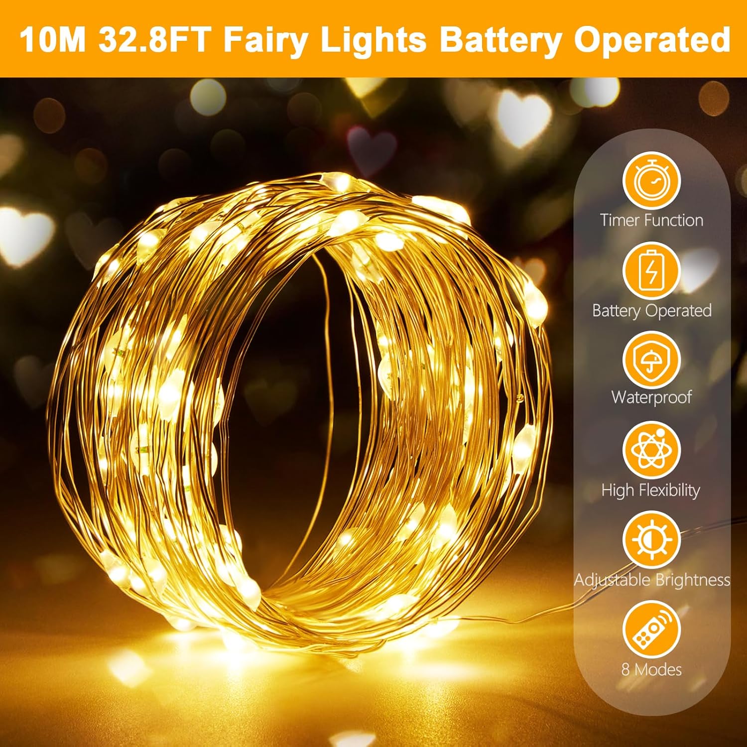 Thumbnail 2 de Lichterketten Batterie Timer (2 Stück) mit 10 m Kupferdraht und 100 LEDs – 8 Modi, 8 Helligkeitsstufen, IP65
