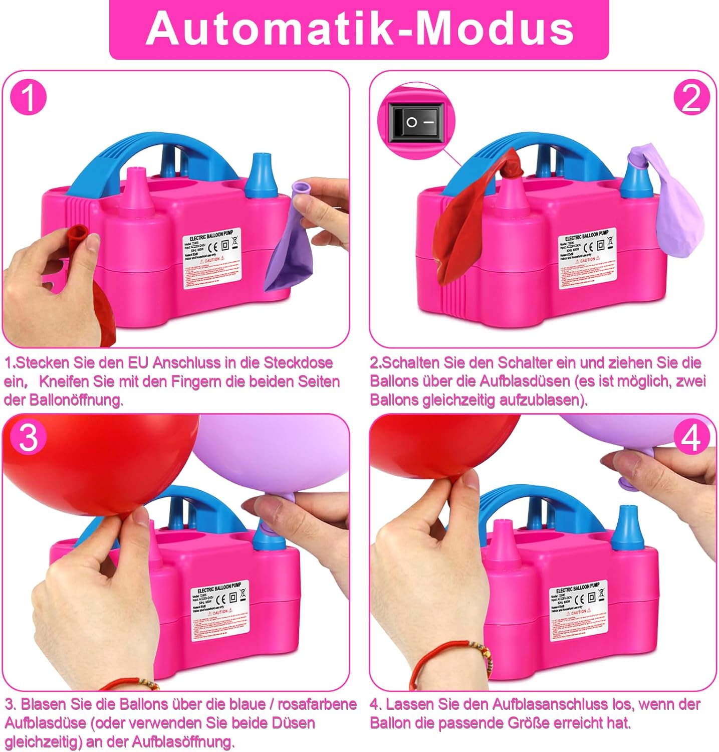 Thumbnail 5 de HELESIN Luftballonpumpe elektrisch 600 W mit 2 Inflationsmodi – tragbare Ballonpumpe für Deko von Geburtstag bis Weihnachten
