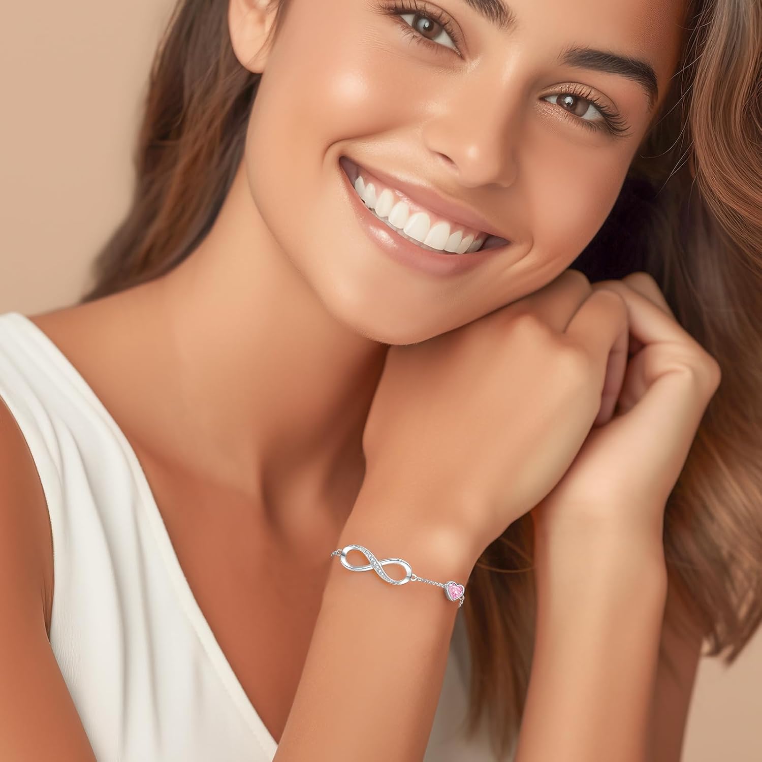 Detalle 2 de CDE Infinity Heart Birthstone Bracelet 925 Silver