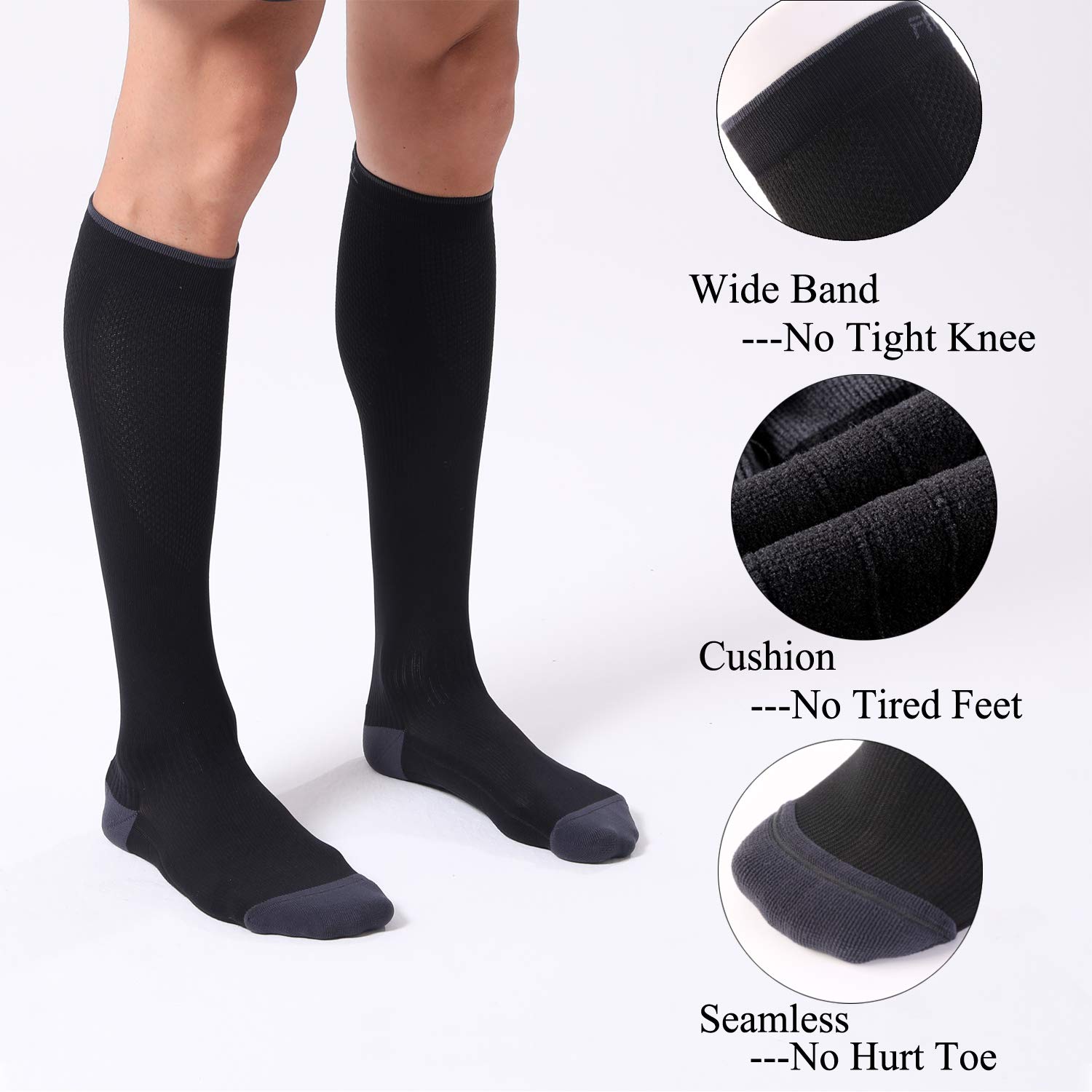 Detalle de FITRELL Eu-fiwydcu001-s/M Knee-High Compression Socks, 20–30 mmHg, Black