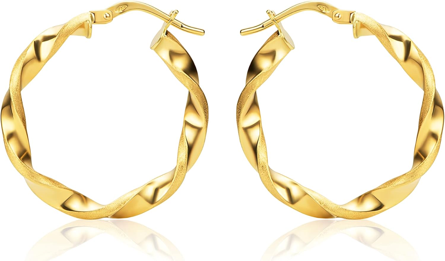 Detalle de PRI15M - Boucles d’oreilles créoles italiennes en or 14 carats, petites torsadées partiellement mates