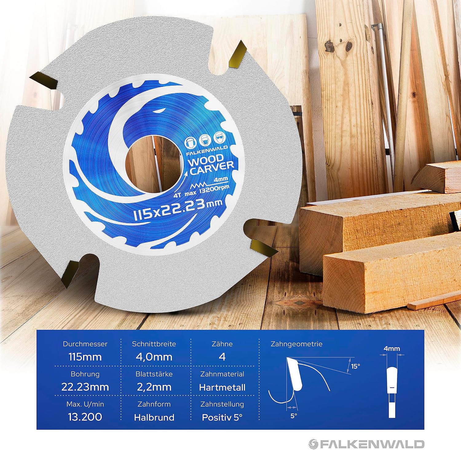 Thumbnail 2 de FALKENWALD Sägeblatt Holz 115 mm (Kreissägeblatt 115 x 22,23 mm) für Holz