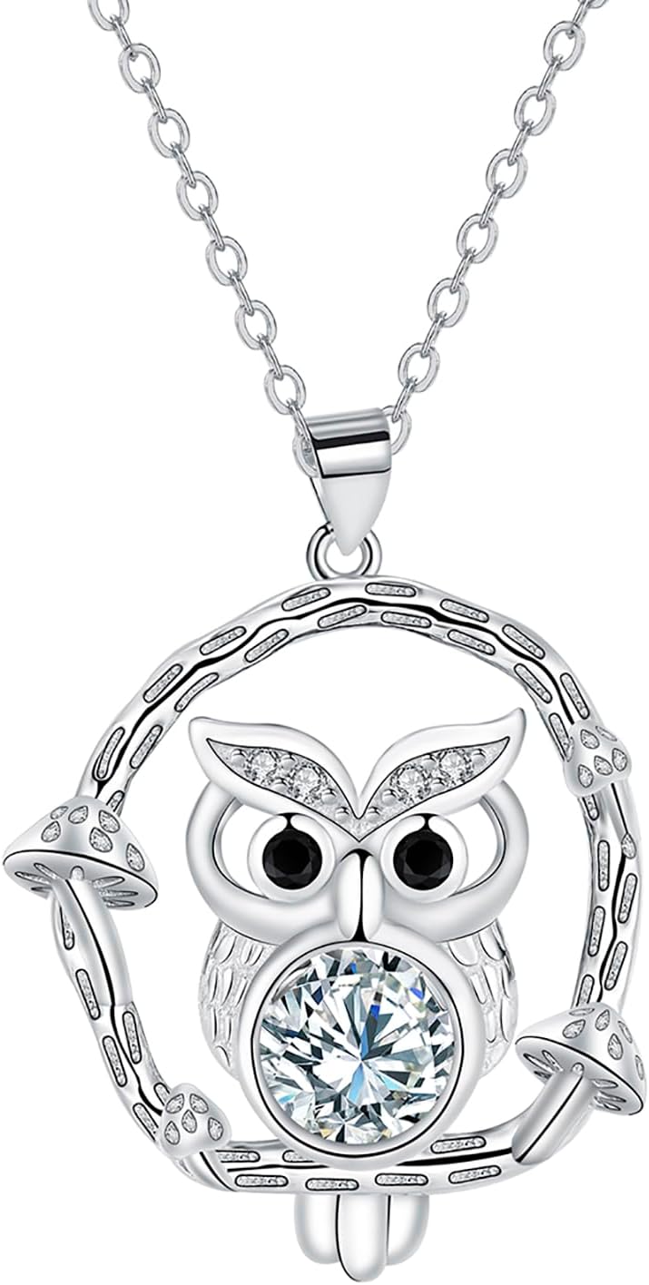 Detalle de Hifeeled Halskette Damen aus 925er Sterling Silber – Eulenanhänger mit Zirkonia, verstellbare Kette