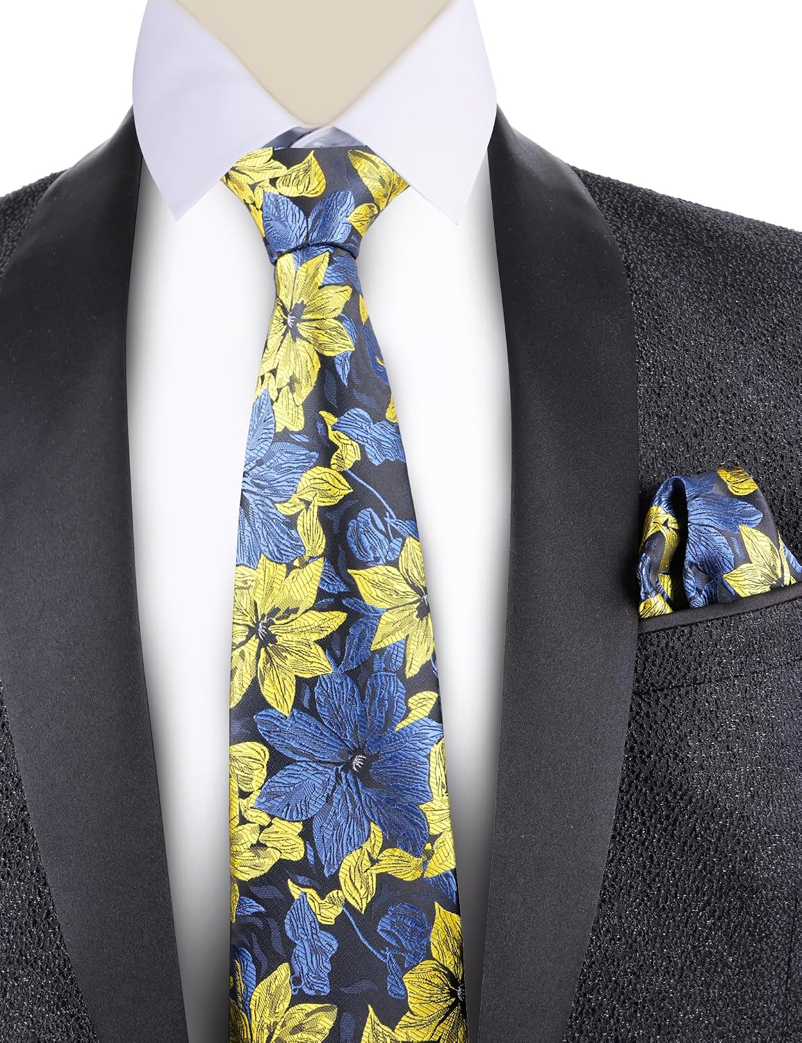 Detalle de Alizeal Floral Silk-Feel Tie with Hanky Set for Weddings and Formal Wear