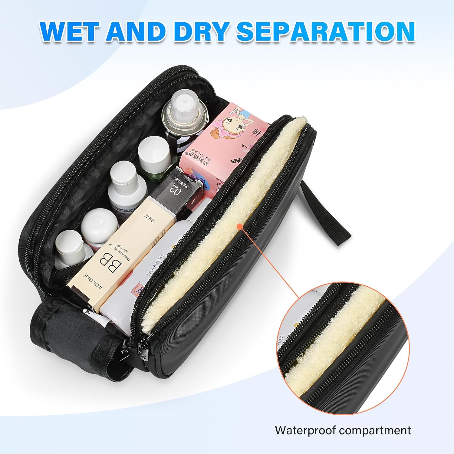 Thumbnail 3 de Kato Tirrinia Large Toiletry Bag for Men: Water-Resistant Travel Wash Bag in Black