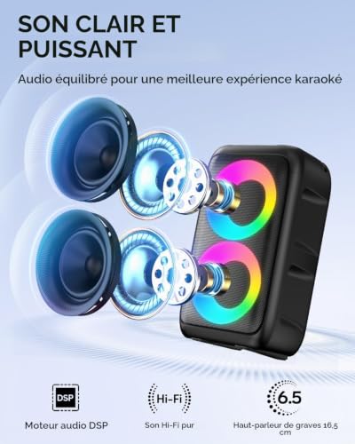 Detalle de HEEBUKE Karaoke Adulte (Nouveauté 2026) – Haut‑Parleur 2x10 W Bluetooth Portable avec 2 Microphones sans Fil