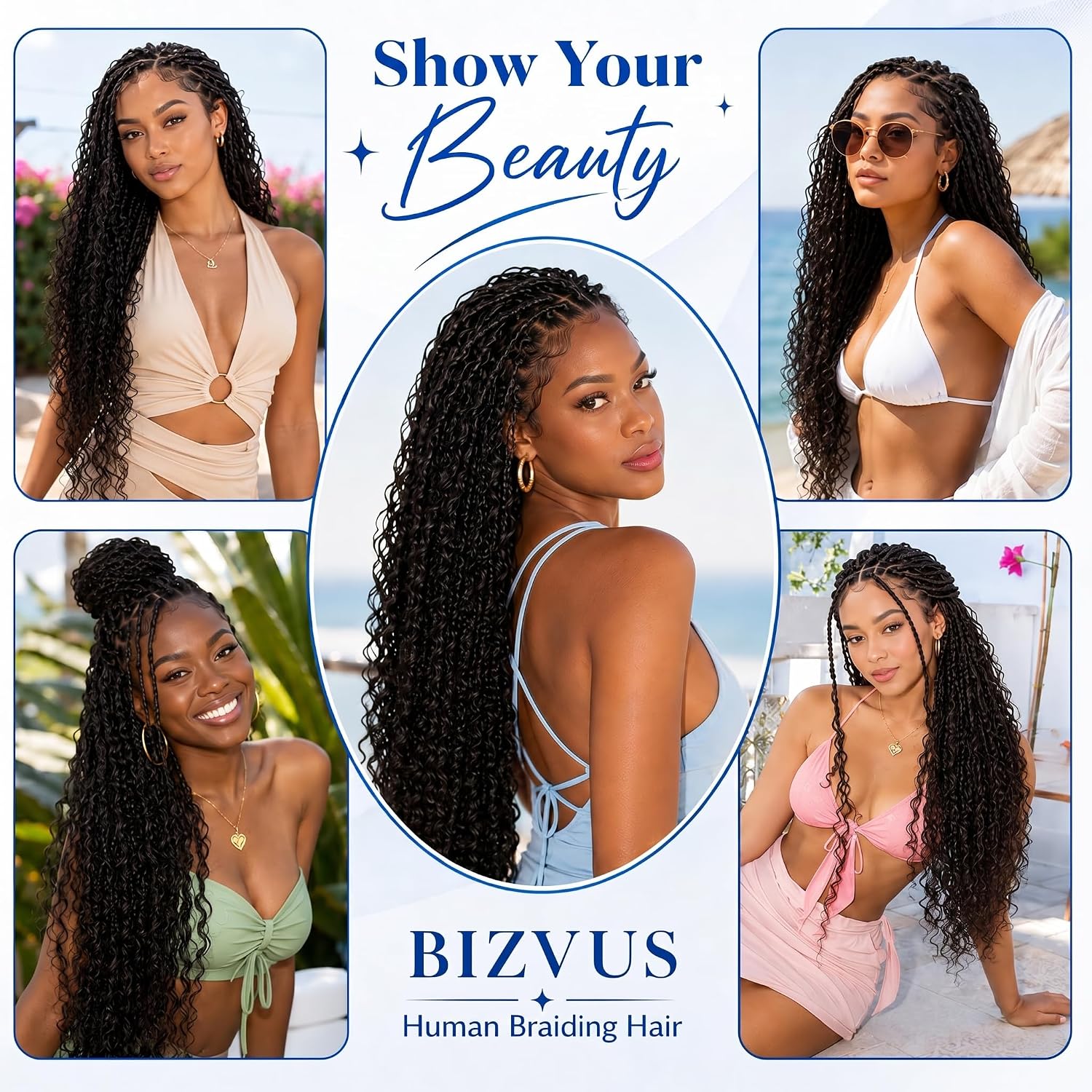 Thumbnail 6 de BIZVUS 110g 18-Inch Deep Wave Boho Braiding Hair (3 Bundles) in Natural Color #1B