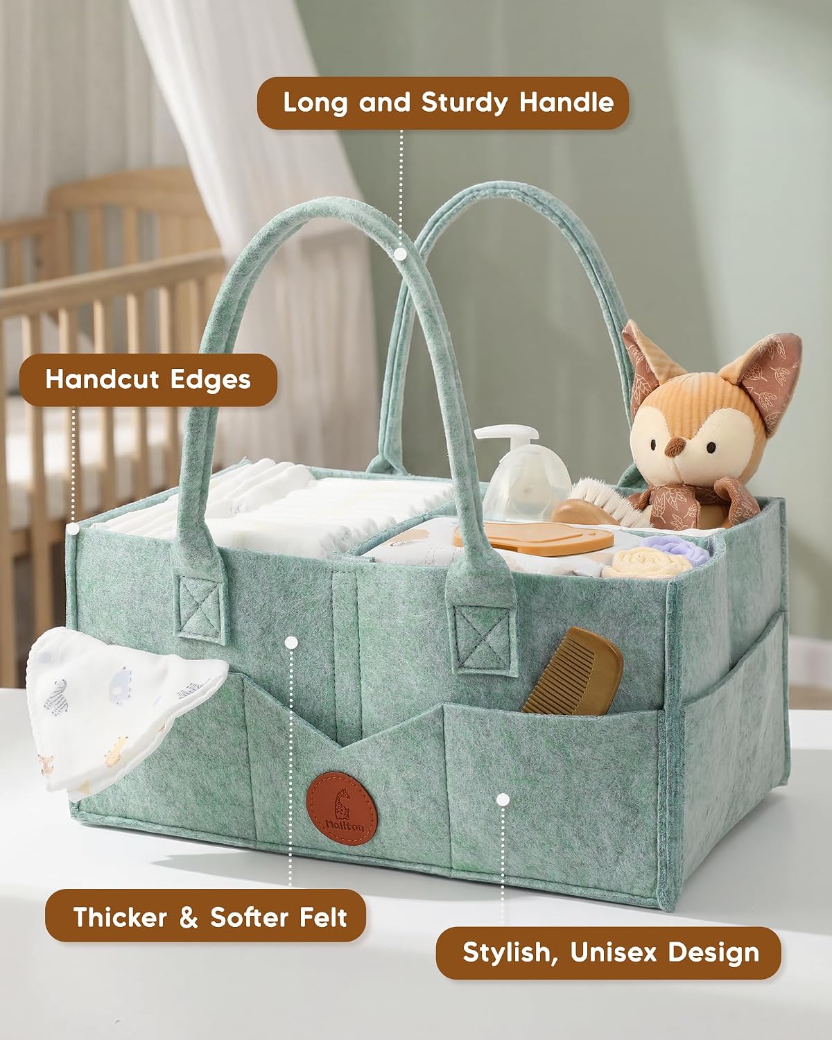 Thumbnail 2 de Maliton Felt Diaper Caddy Organizer, Large Green, 8 Exterior Pockets