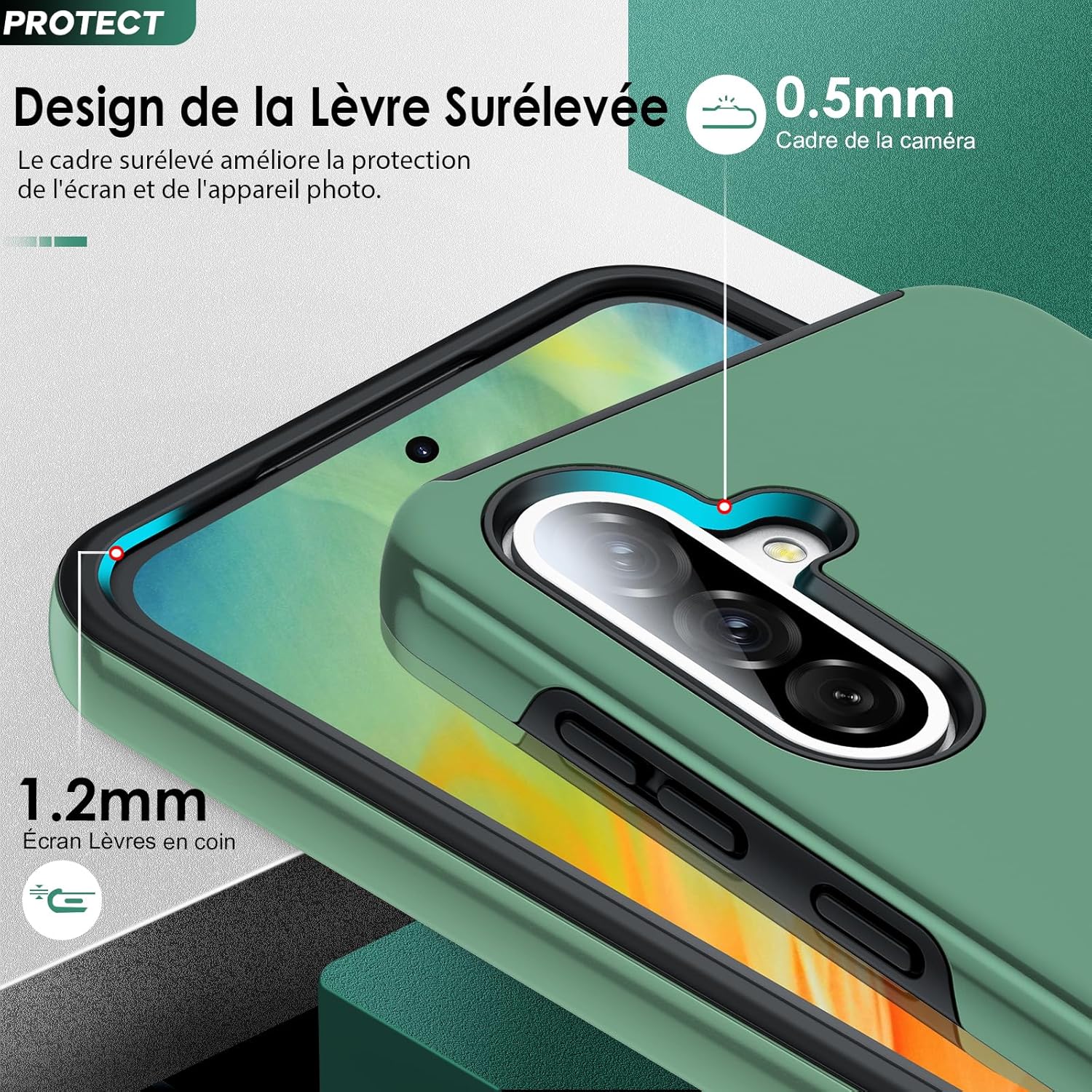 Thumbnail 4 de Coque LeYi pour Samsung Galaxy A56/A56 avec verre trempé dual et anneau invisible – protection renforcée