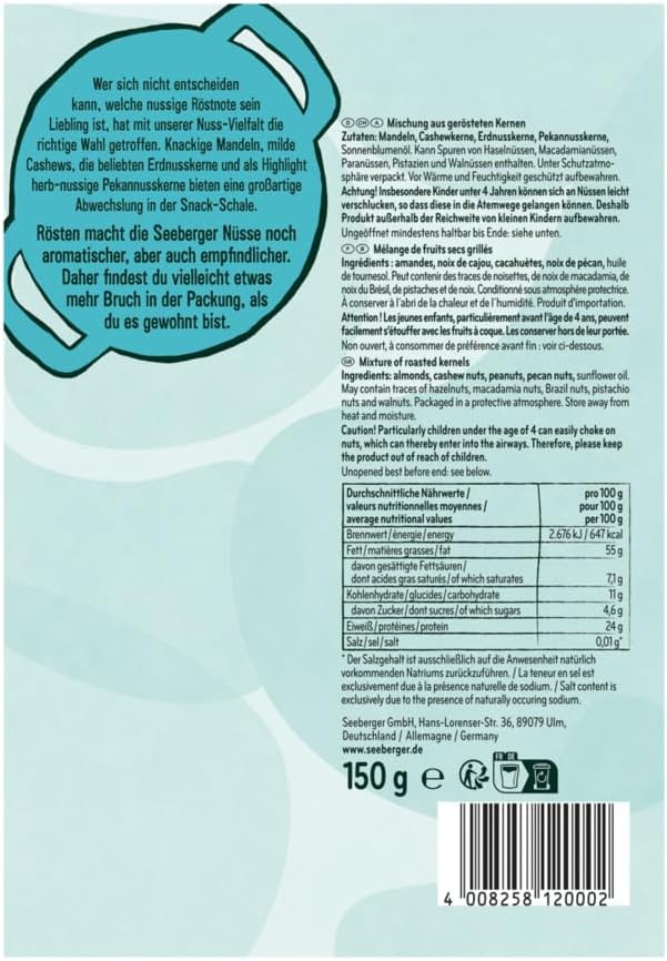 Thumbnail 1 de Seeberger Mélange grillé non salé (5 x 150 g) : amandes, noix de cajou, noix de pécan et cacahuètes