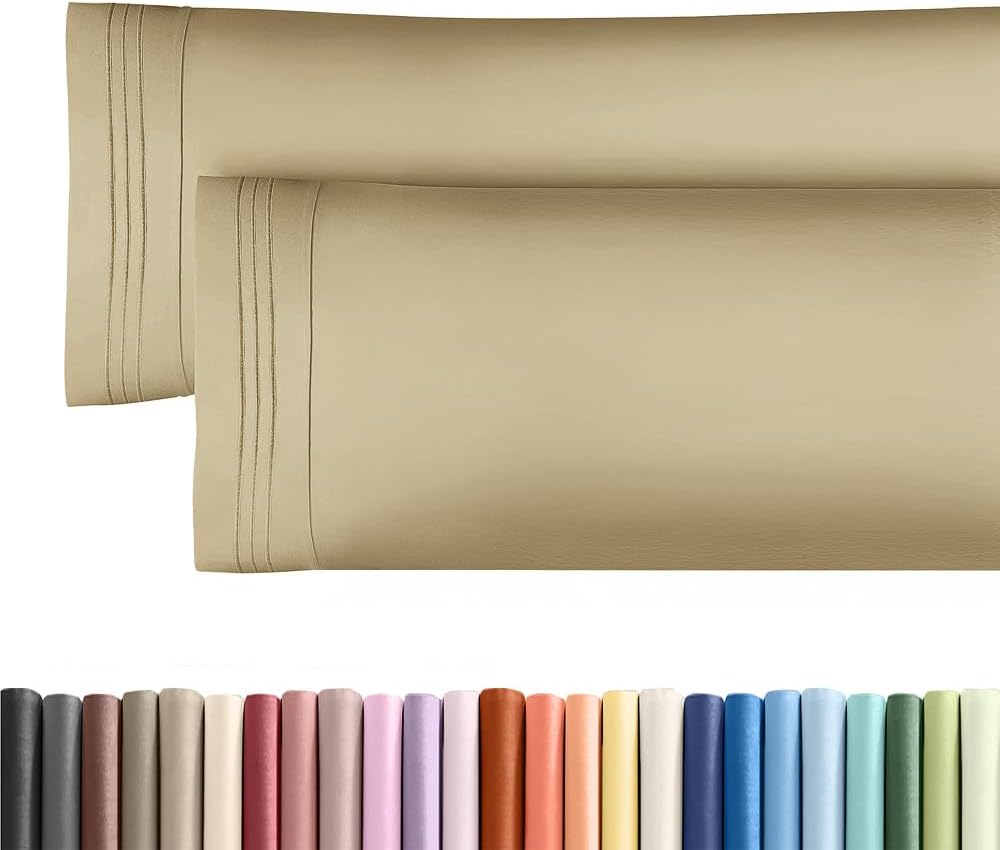 CGK Unlimited Body Pillow Cases, Set of 2, Beige Microfiber, 20 x 54 Inches
