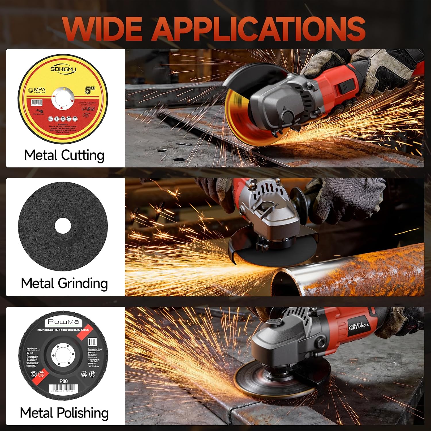 Detalle 1 de YEARTOP 205760 Cordless Angle Grinder, Brushless, 3-Speed, 4-1/2"/5