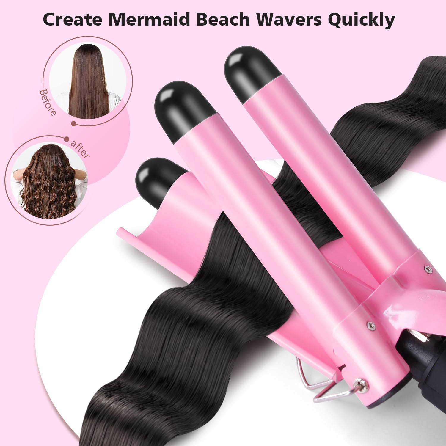 Detalle 2 de Lockenstab 3 Fässer Layado Welleneisen 25 mm – Vielseitiges Wellen-Eisen für glänzende Beach Waves