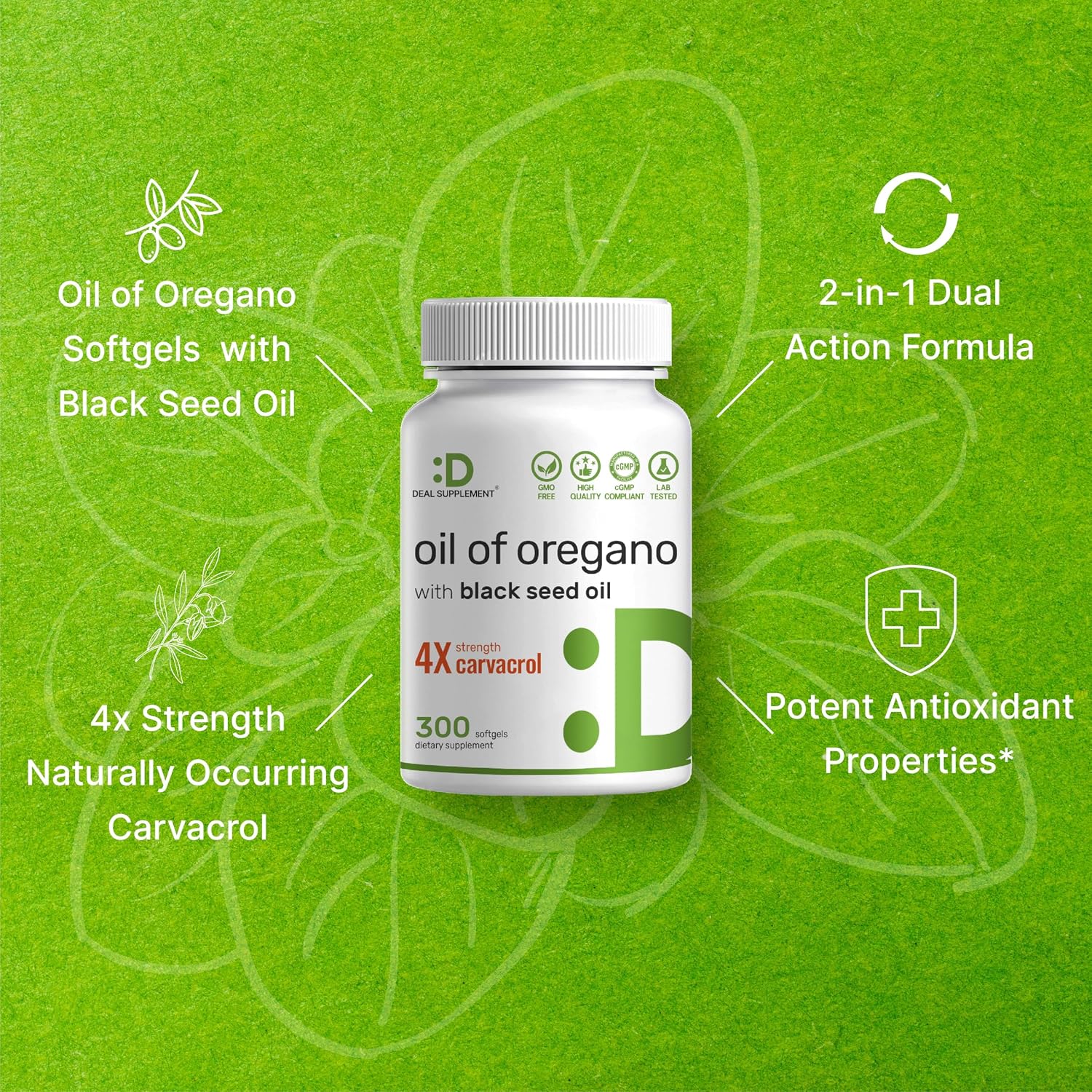 Detalle de DEAL Supplement Oregano Oil Softgels 300 Count