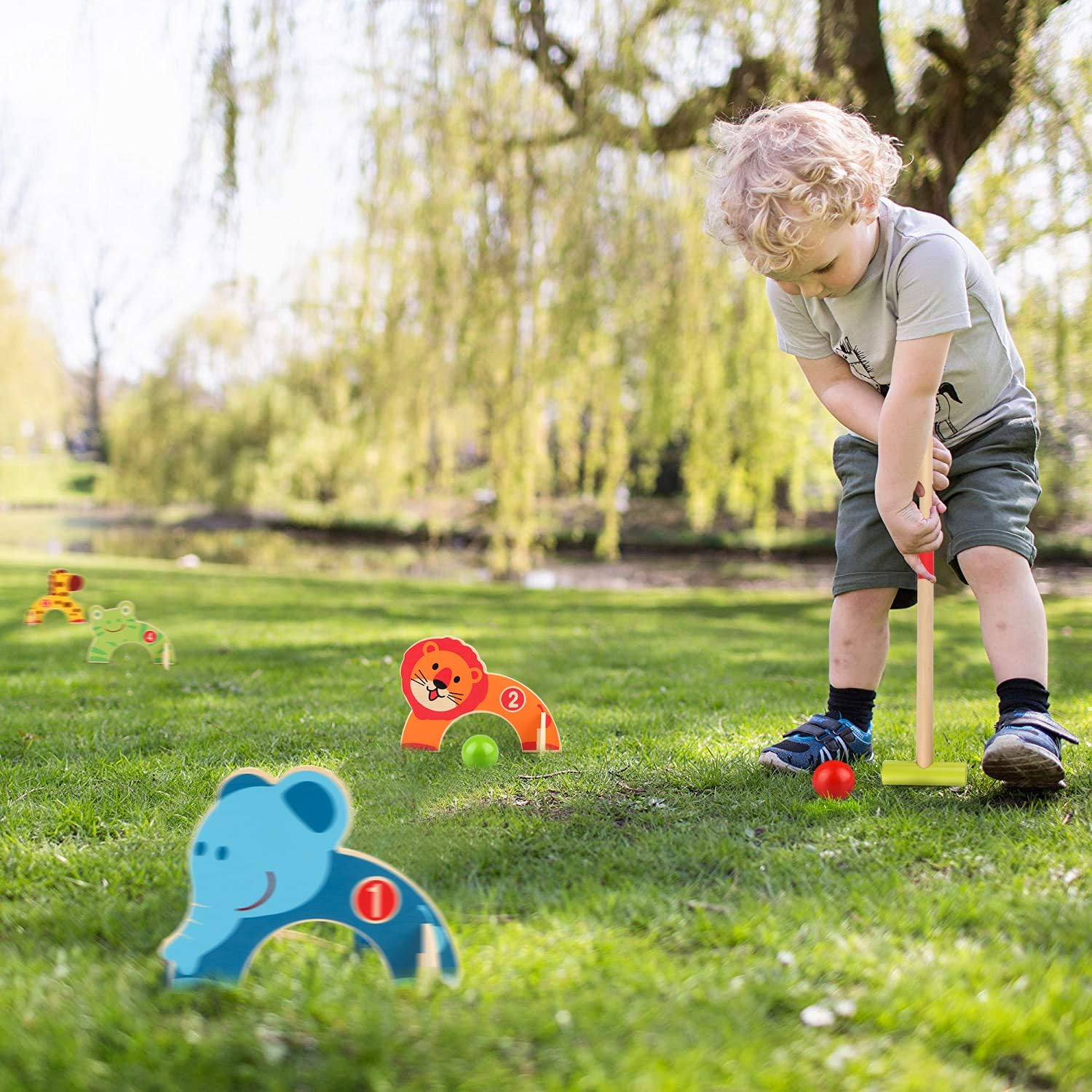 Detalle de Wondertoys Wooden Animals Croquet Set – Educational Outdoor Play for Kids