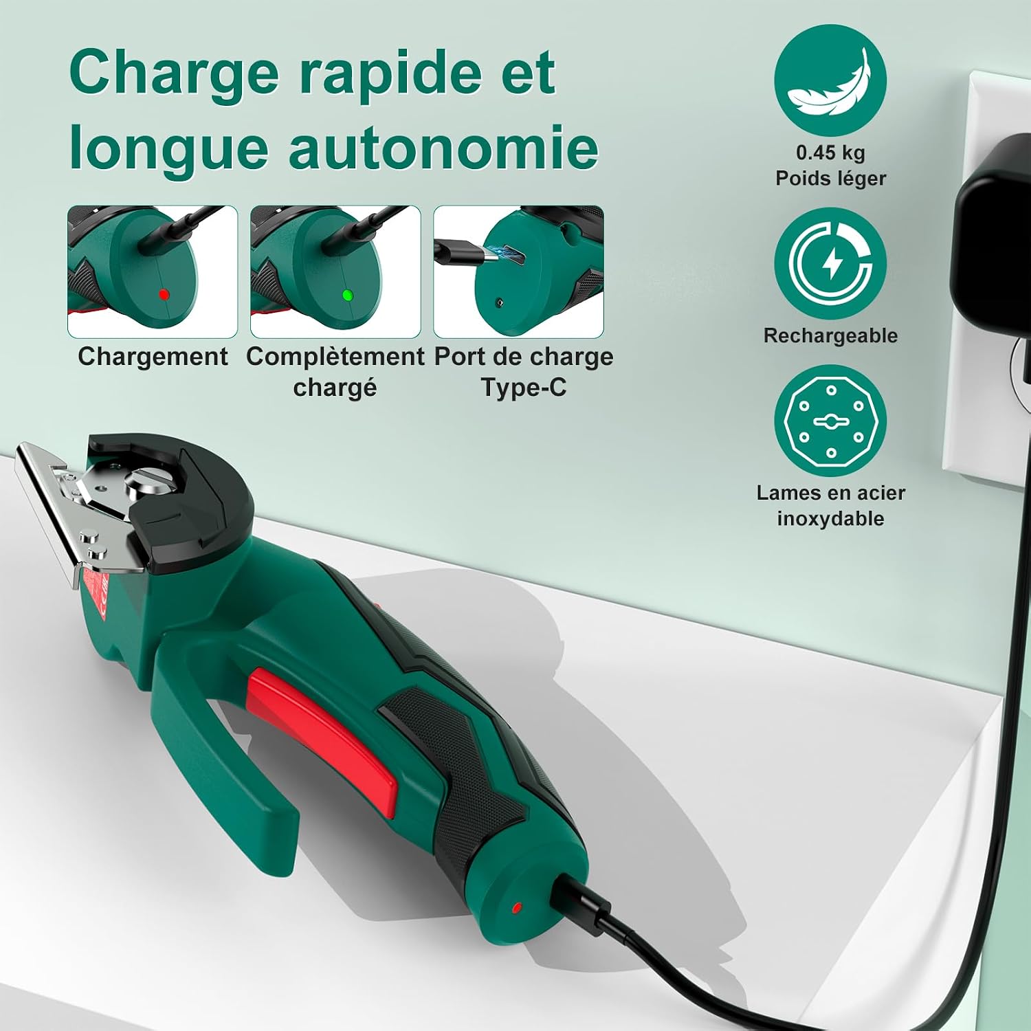 Thumbnail 2 de HYCHIKA Ciseaux Électrique Tissu Couture 4V — Ciseaux Rotatifs Sans Fil 300 tr/min avec LED et 2 Lames SK5