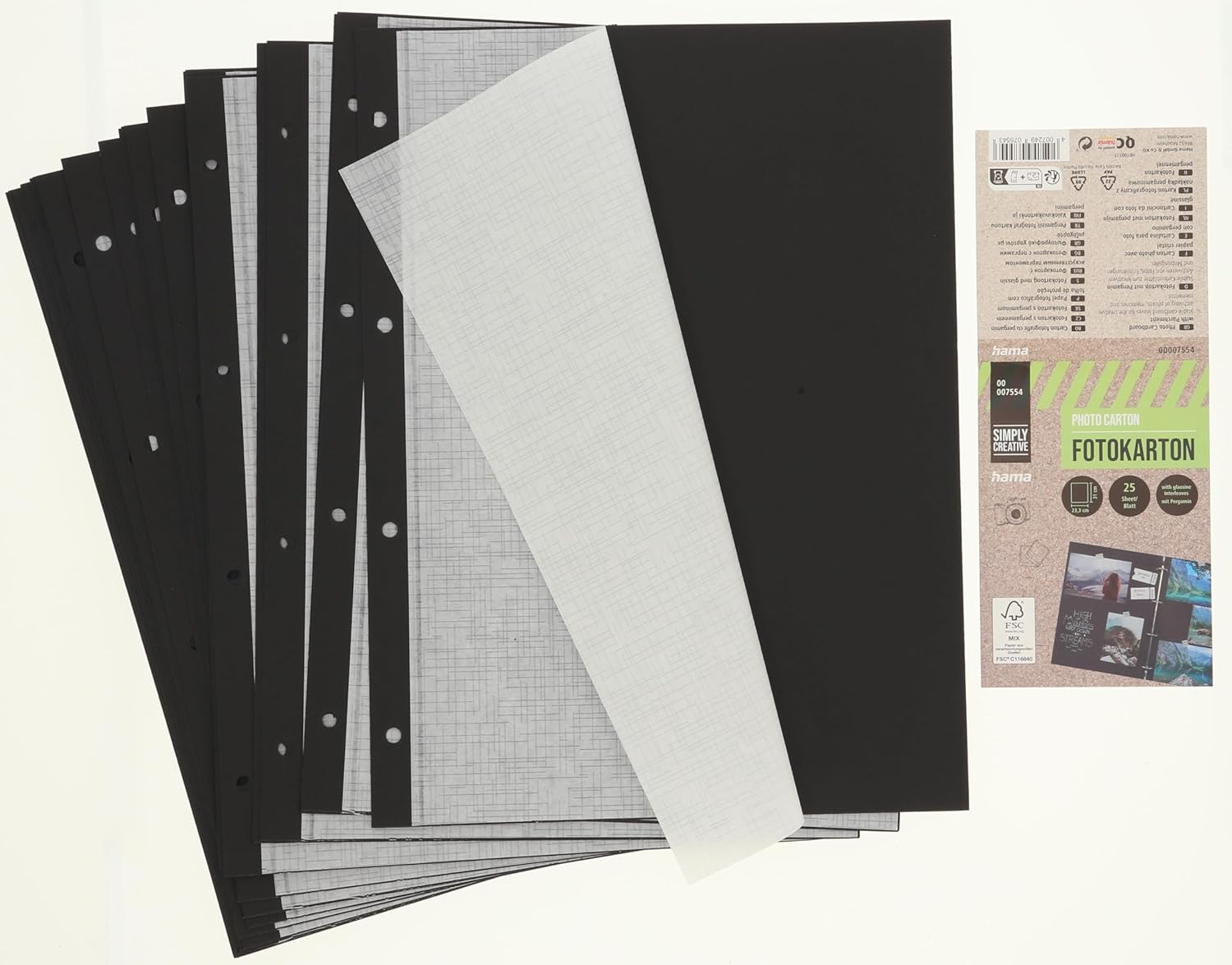Thumbnail 1 de Hama Innenseiten Fotoalbum Scrapbooking – Nachfüllpackung, 25 Blatt, 233 x 310 mm, 250 g/m², perforiert, Schwarz